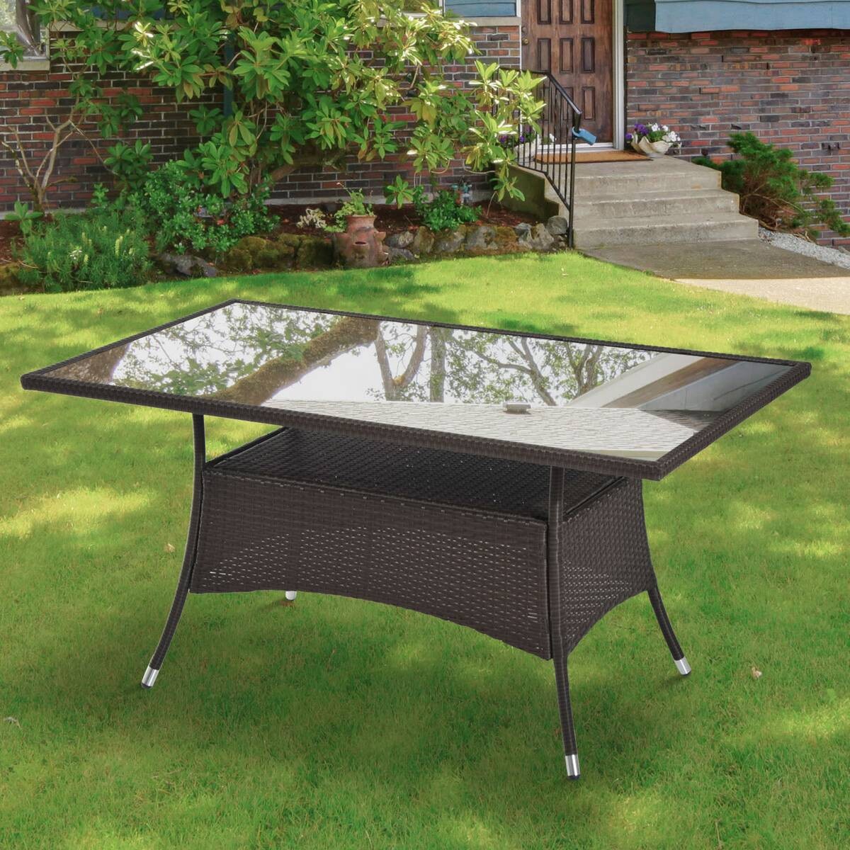Outsunny Gartentisch schwarz Polyrattan B/H/L: ca. 85x74x150 cm