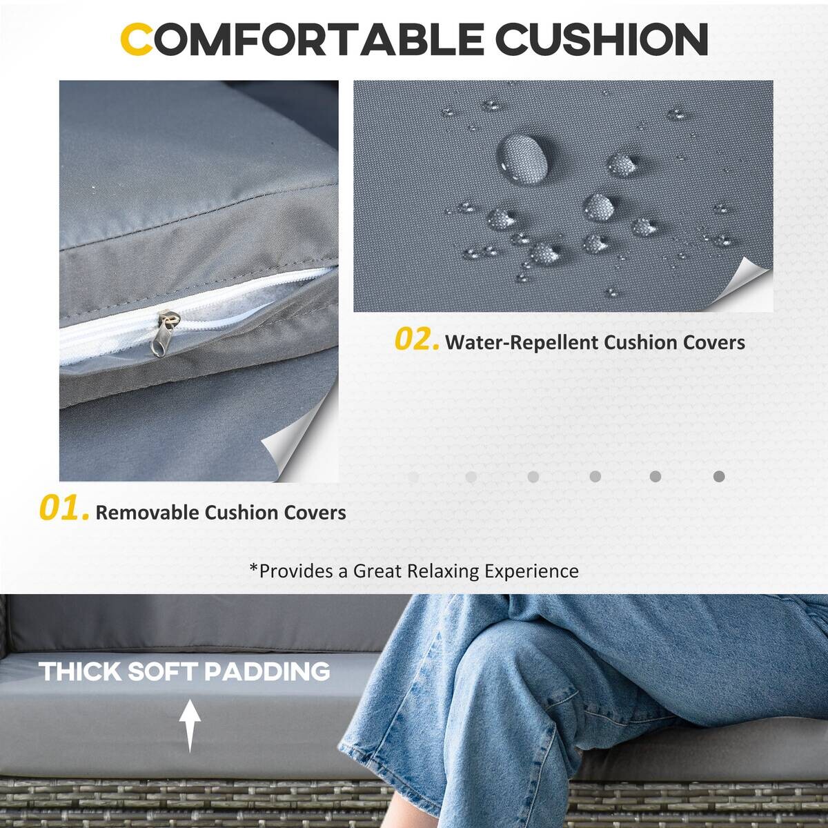 Outsunny Gartensofa grau Polyrattan B/H/L: ca. 70x130x80 cm