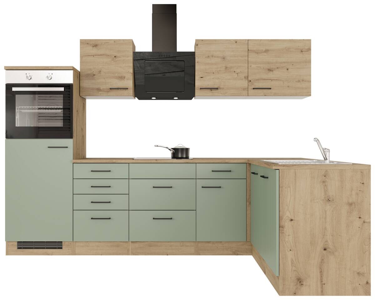 Winkelküche Cara grün matt B/H/T: ca. 280x200x60 cm