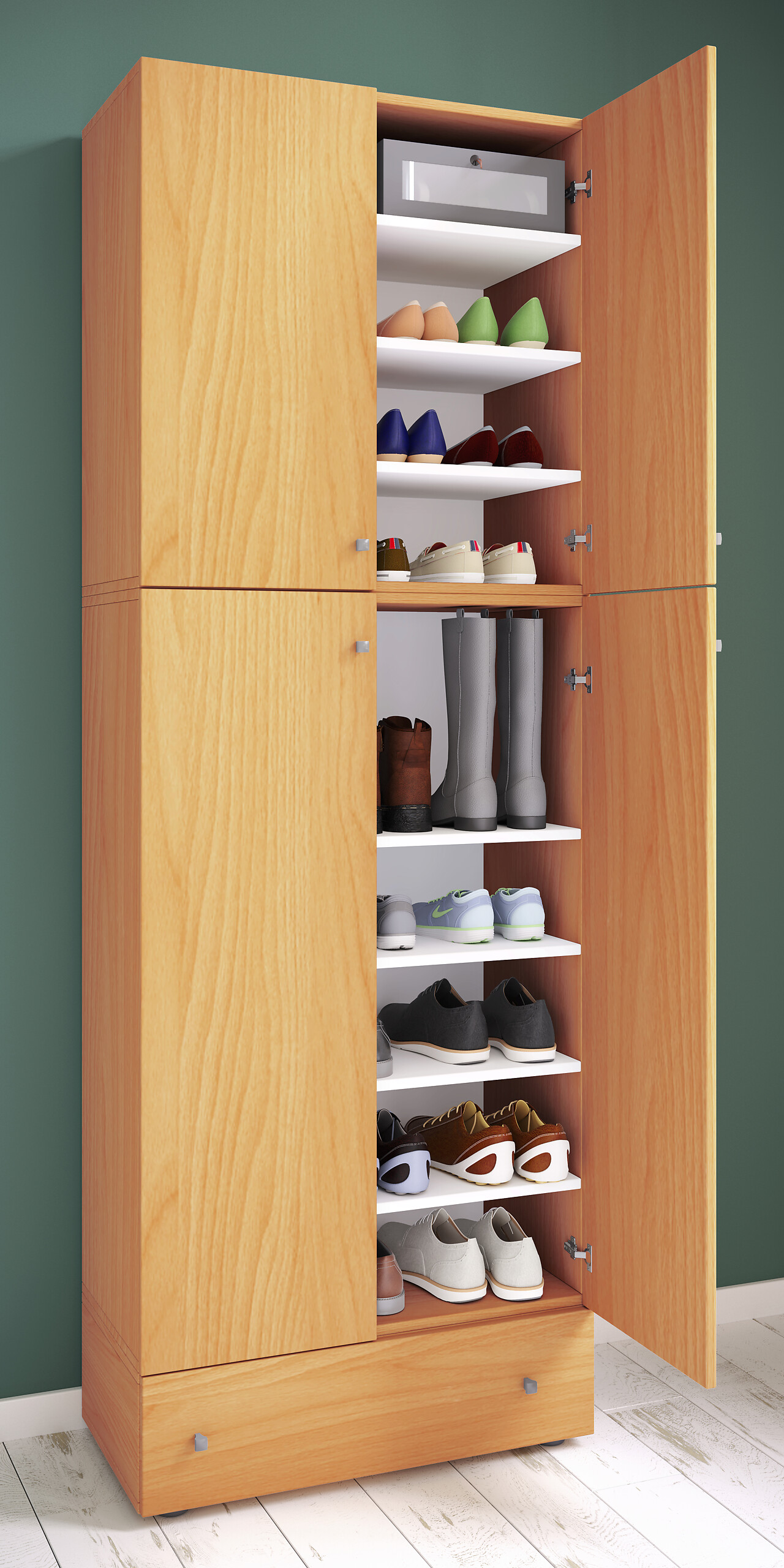 Schuhschrank Lona buche Nachbildung weiß B/H/T: ca. 70x200x39 cm