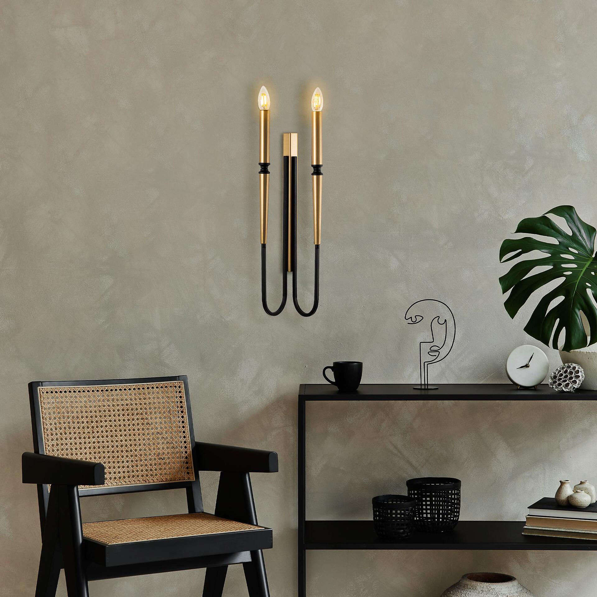 Opviq Wandleuchte schwarz Metall B/H/L: ca. 58x12x18 cm E14 1 Brennstellen