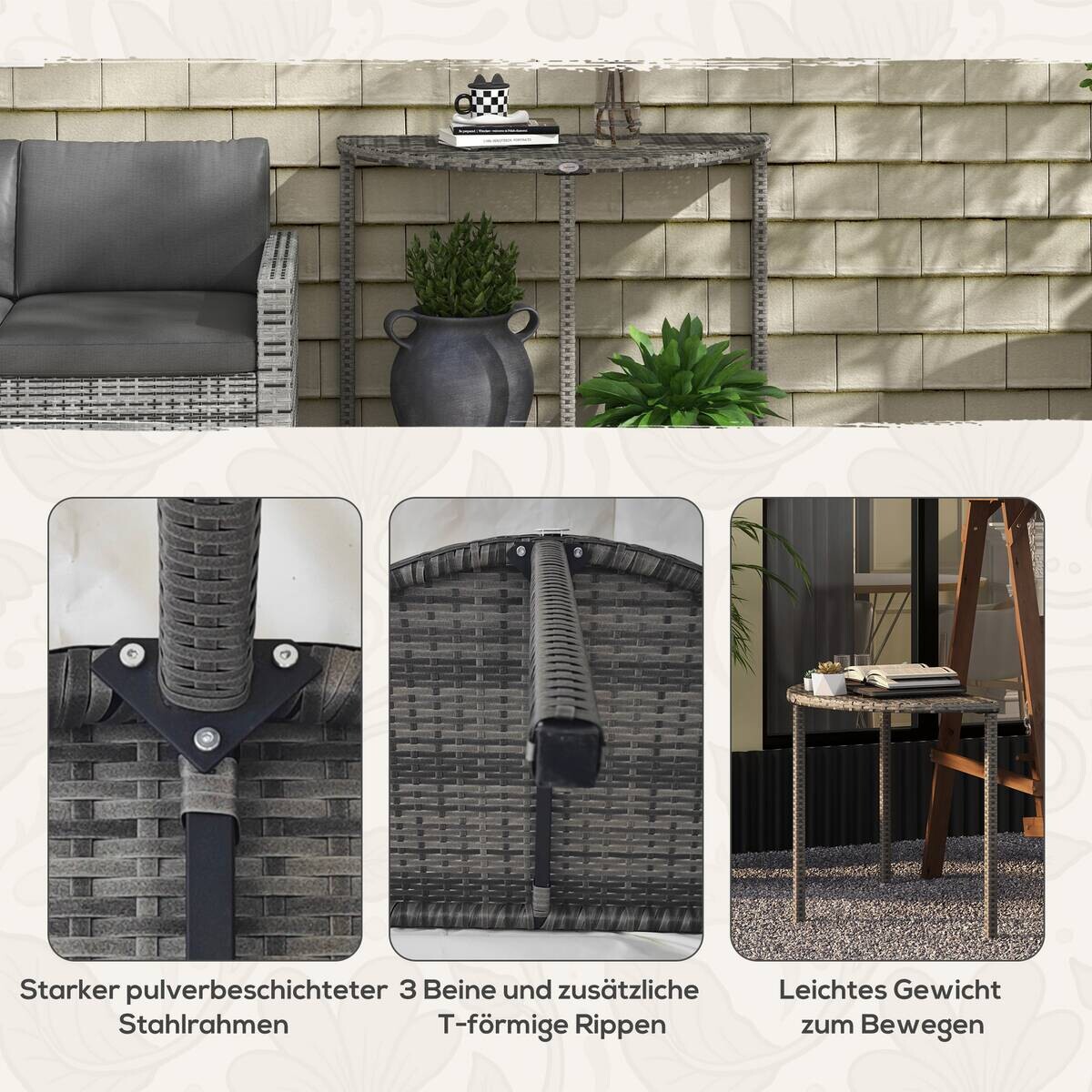 Outsunny Beistelltisch grau Polyrattan B/H/L: ca. 50x100x74 cm