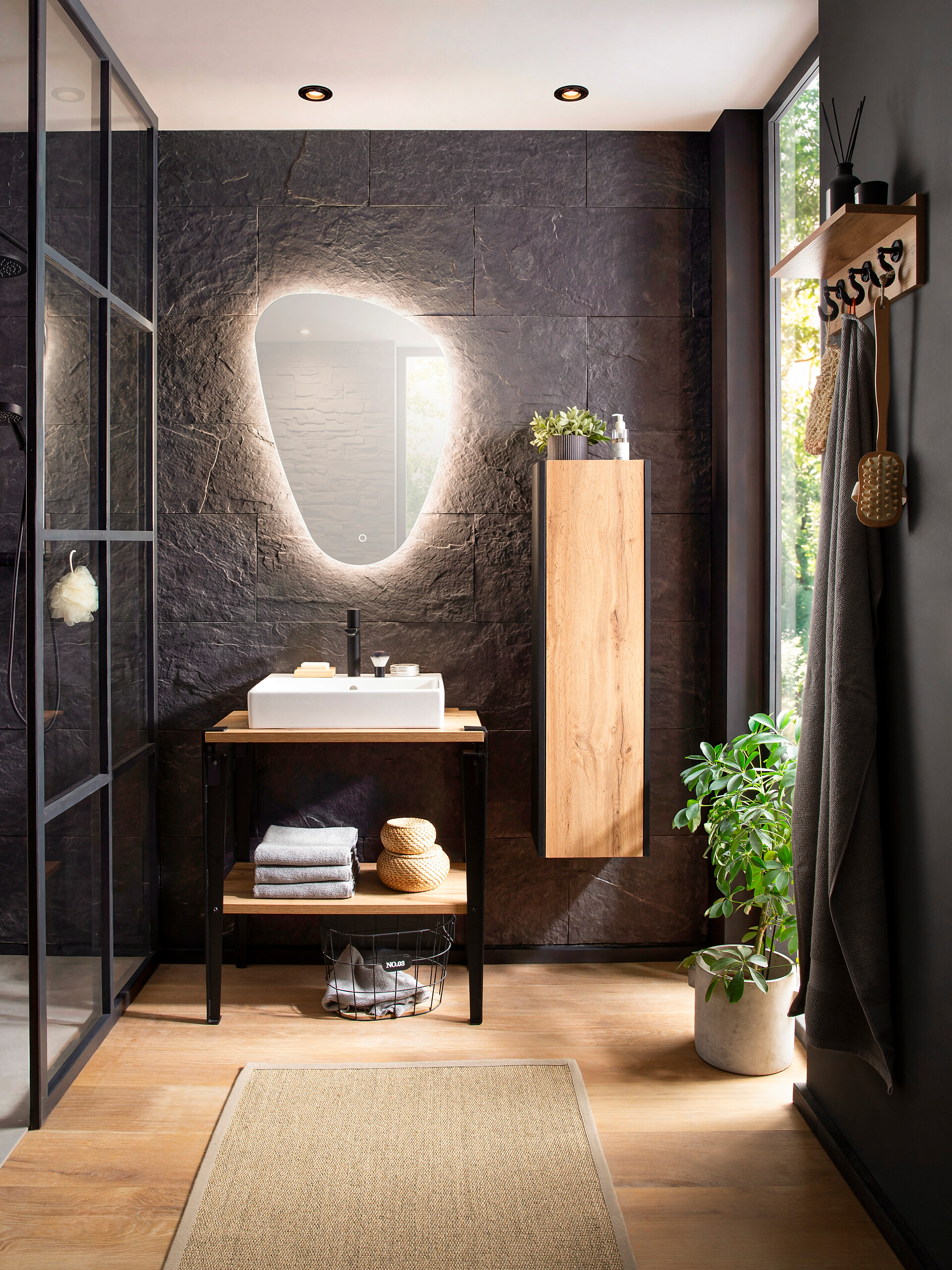 Waschbeckenunterschrank Tonder Eiche Nachbildung schwarz B/H/T: ca. 71x86,1x45 cm