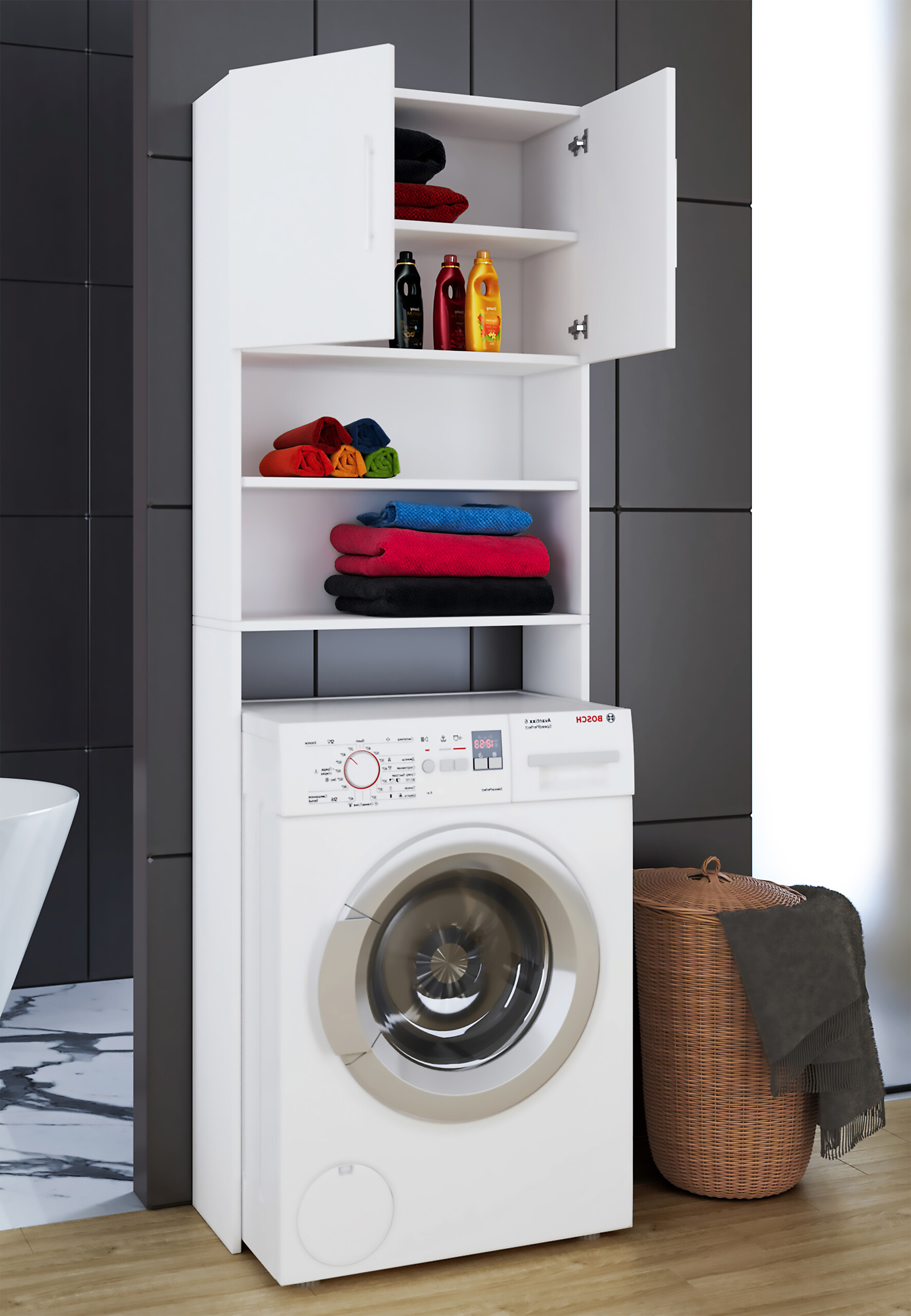 Überbauschrank Jutas weiß B/H/T: ca. 64x190x25 cm Überbauschrank Jutas weiß B/H/T: ca. 64x190x25 cm