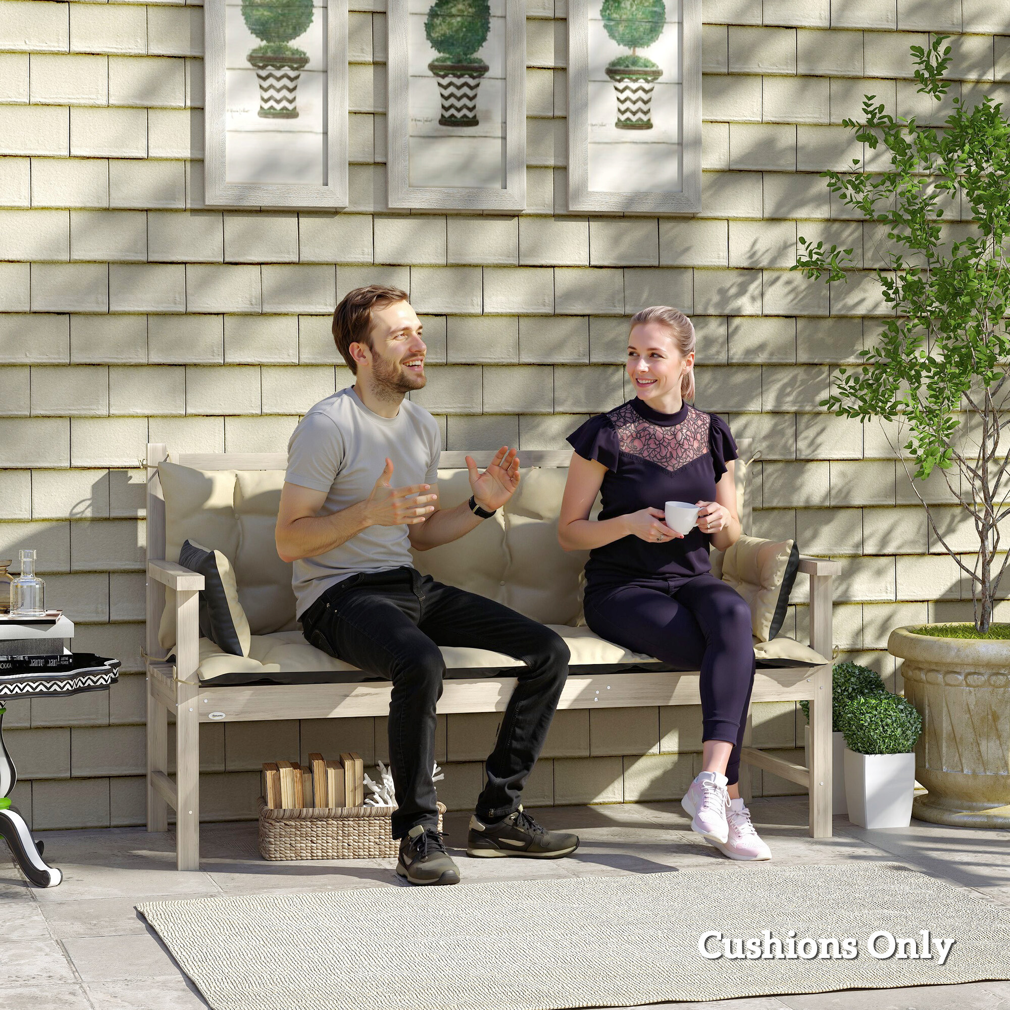 Outsunny Sitzkissen-Set beige Polyester B/H/L: ca. 110x8x180 cm