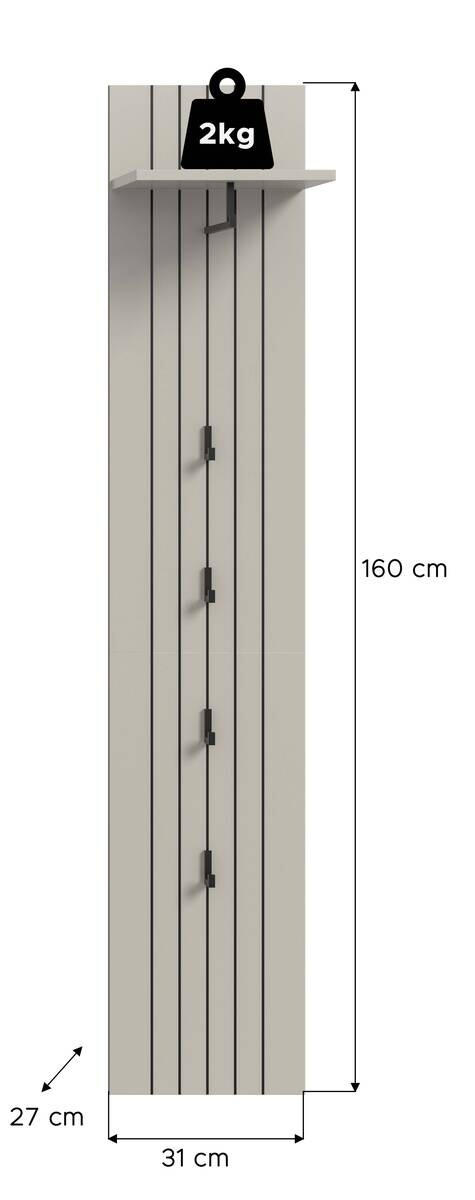 Garderobenpaneel STATION Cashmere B/H/T: ca. 31x27x160 cm