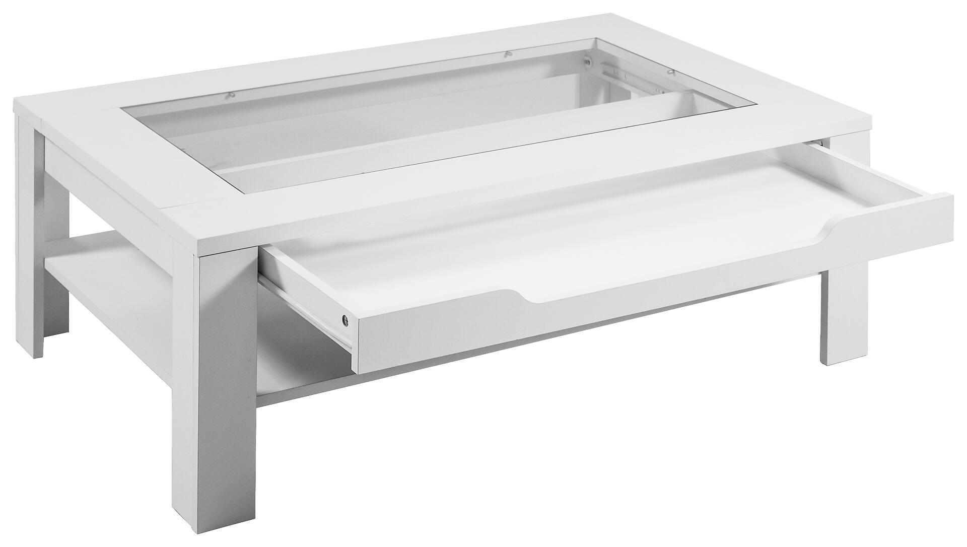 byLIVING Couchtisch RALPH weiß Holzwerkstoff Klarglas B/H/T: ca. 110x43x67 cm