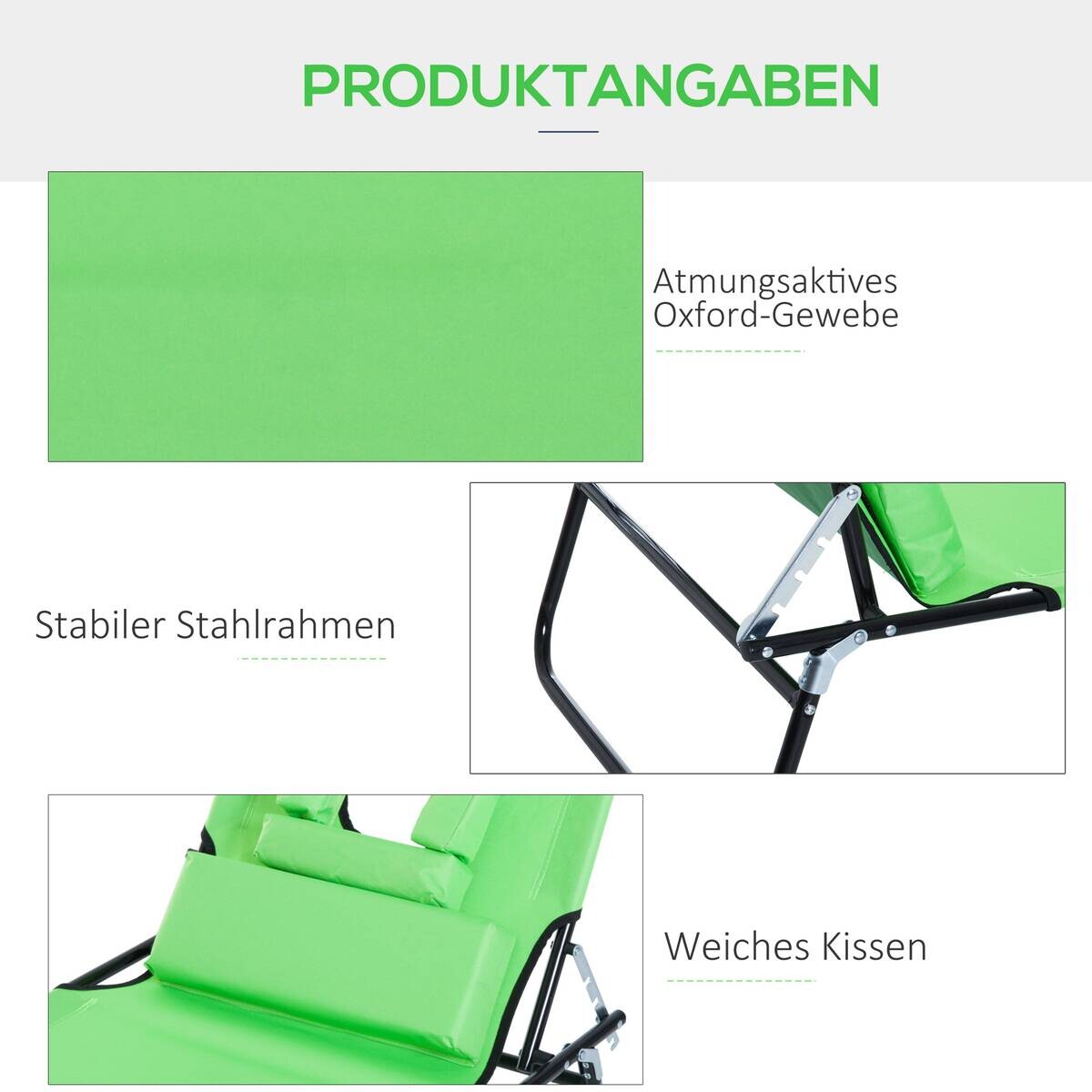 Outsunny Sonnenliege grün Polyester B/H/L: ca. 58x36x187 cm