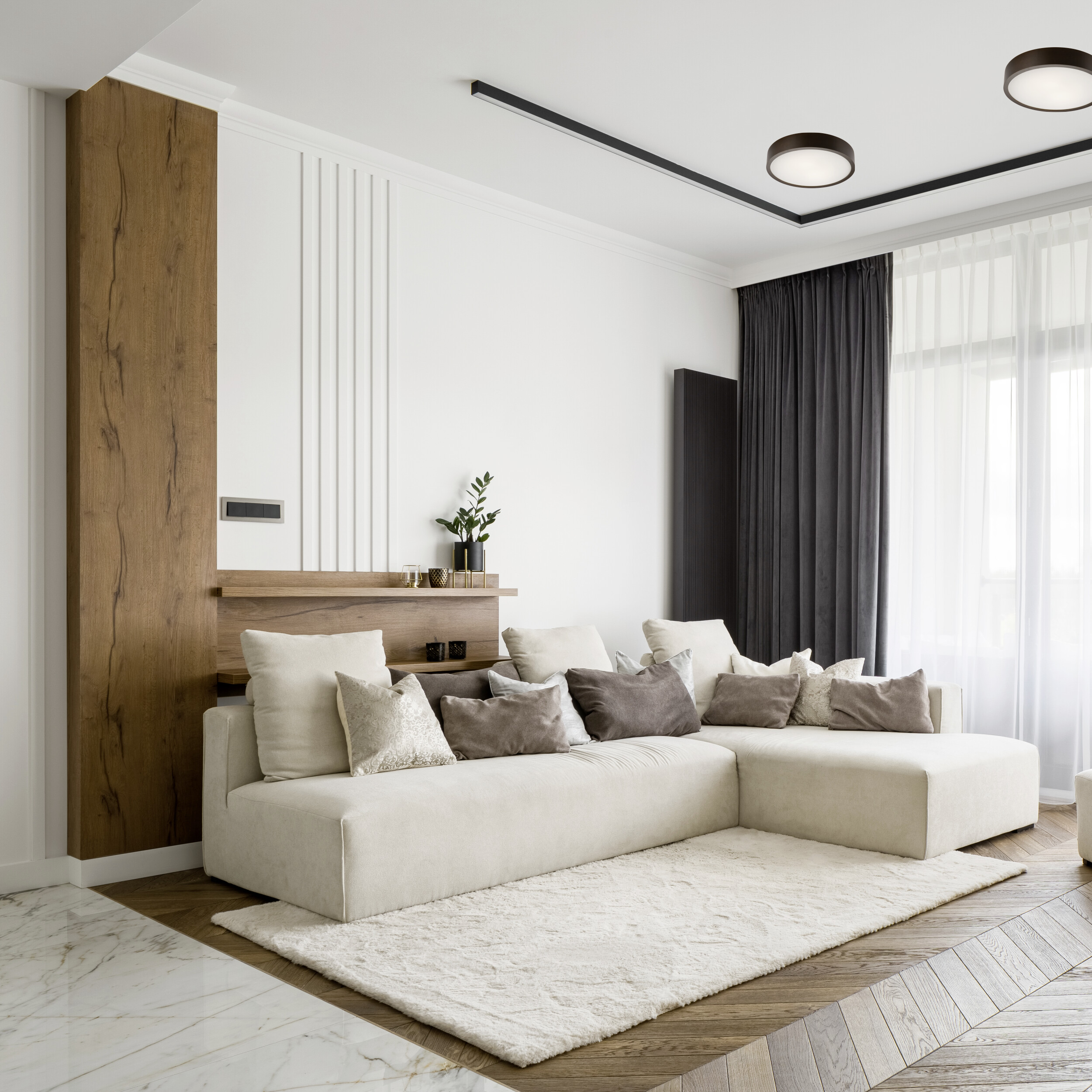 Lamkur Deckenleuchte dunkelbraun Glas Holz B/H/L: ca. 38,5x12x38,5 cm 2 Brennstellen