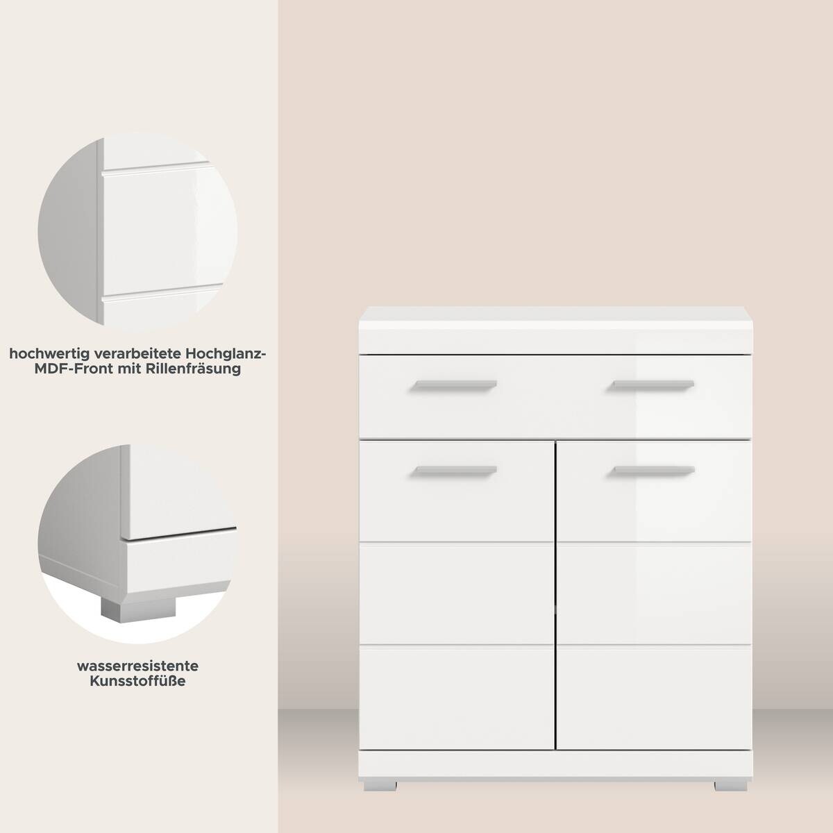 Schrank Scout weiß weiß Hochglanz B/H/T: ca. 74x88x31 cm
