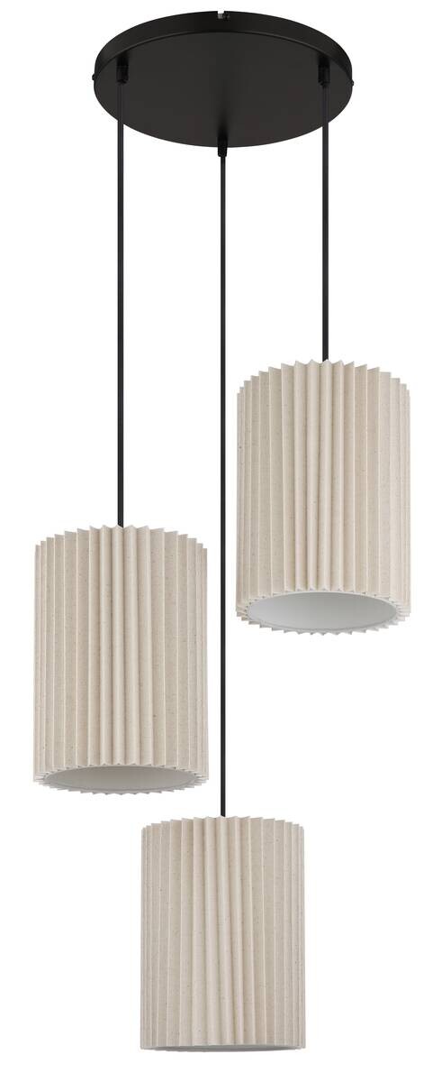 GLOBO Hängeleuchte natur mattschwarz schwarz Metall Textil H/D: ca. 120x46 cm E27 3 Brennstellen