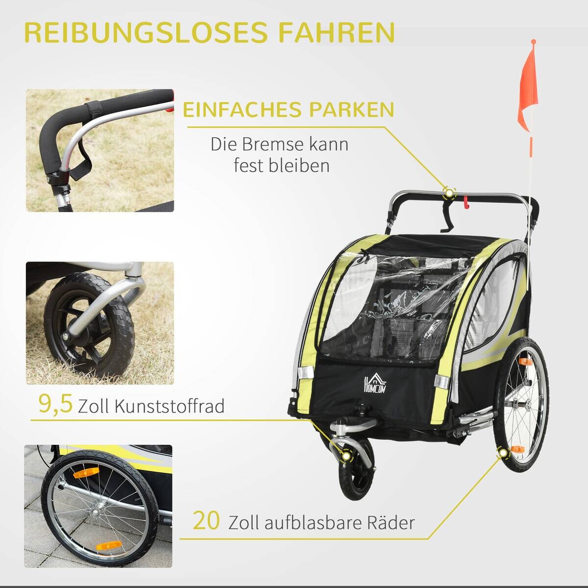 HOMCOM Fahrrad-Zubehör gelb gelb B/H/L: ca. 75x142x101 cm