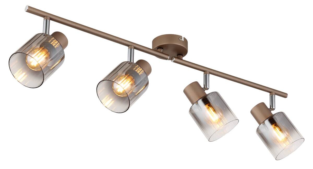 GLOBO Spot Walton 4 kaffee klar Rauch Glas Metall B/H/L: ca. 8x15x70 cm E14 4 Brennstellen