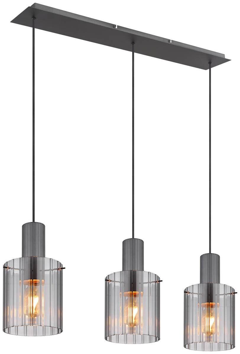 GLOBO Pendelleuchte schwarz dunkelgrau Rauch Metall Glas B/H/T: ca. 18x120x98 cm E27 3 Brennstellen