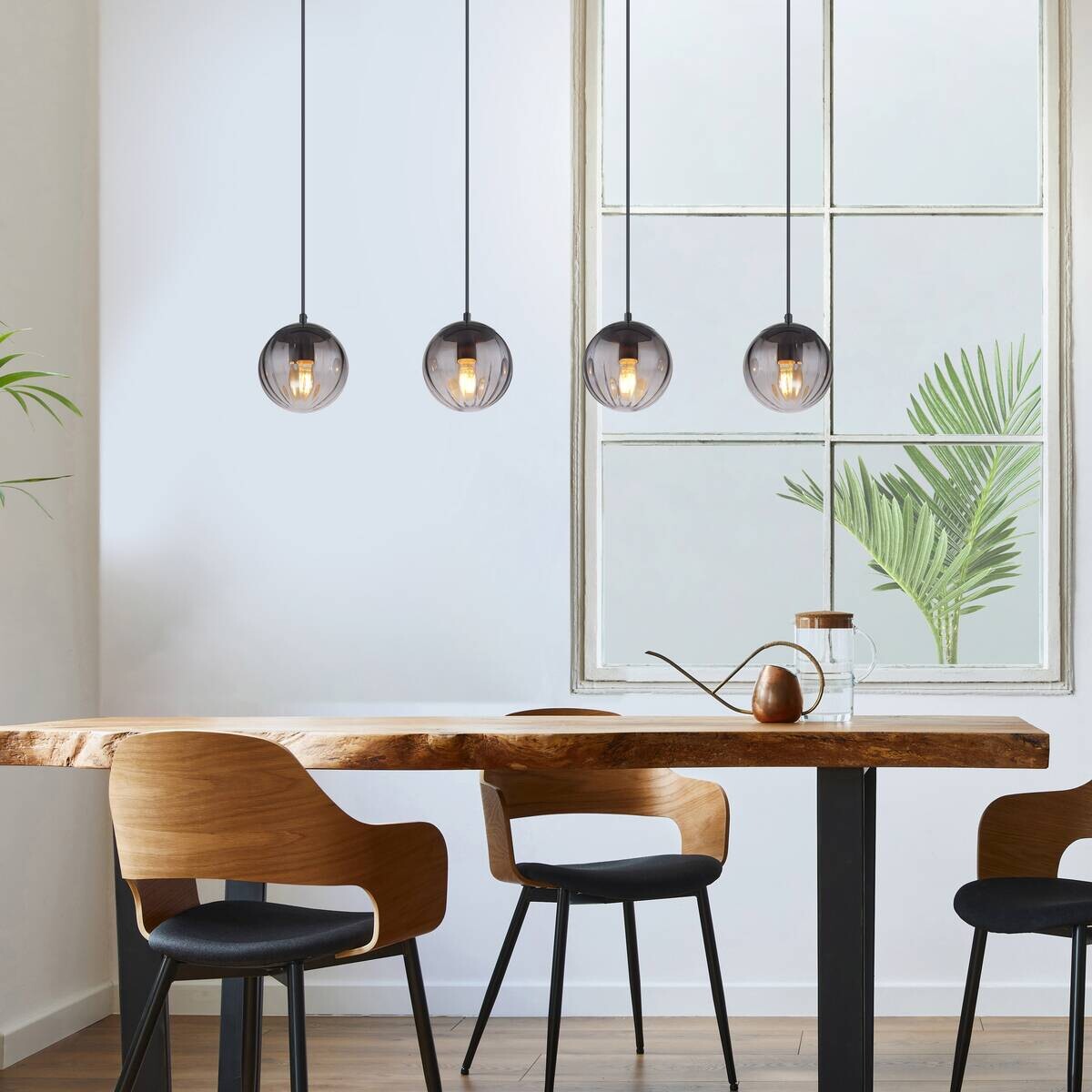 GLOBO Pendelleuchte schwarz klar Metall B/H/T: ca. 17x120x104 cm E27 4 Brennstellen