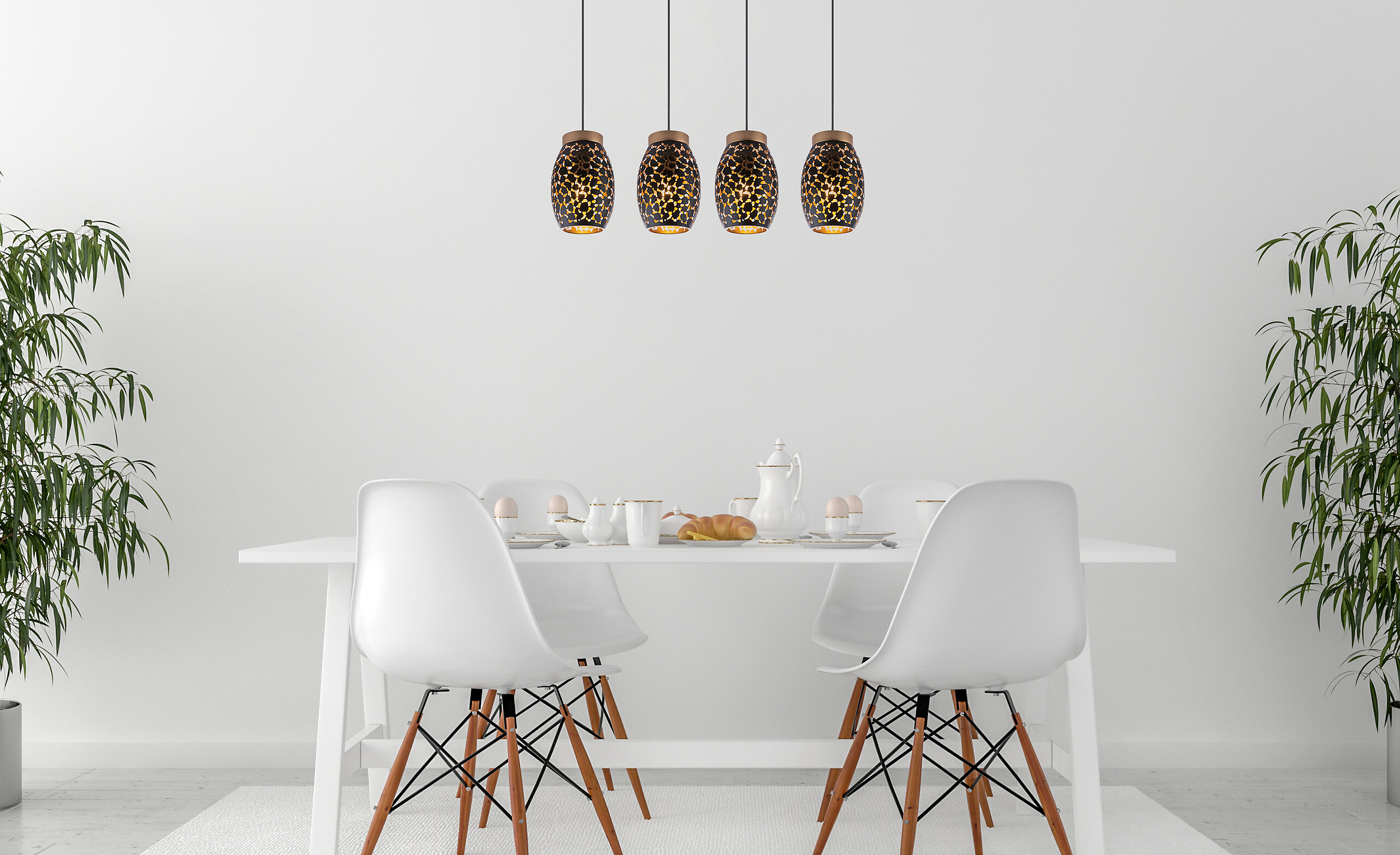 GLOBO Pendelleuchte Narri schwarz gold Metall B/H/L: ca. 15x120x90 cm E27 4 Brennstellen