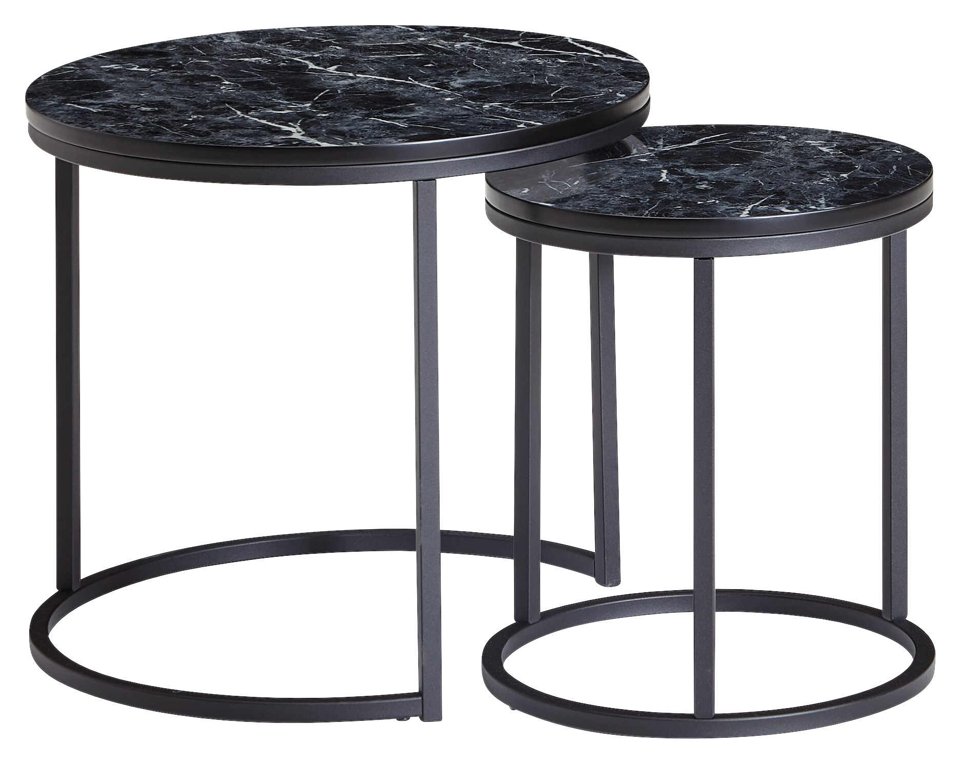 Wohnling Couchtisch 2er-Set. schwarz Marmor schwarz MDF Stahl