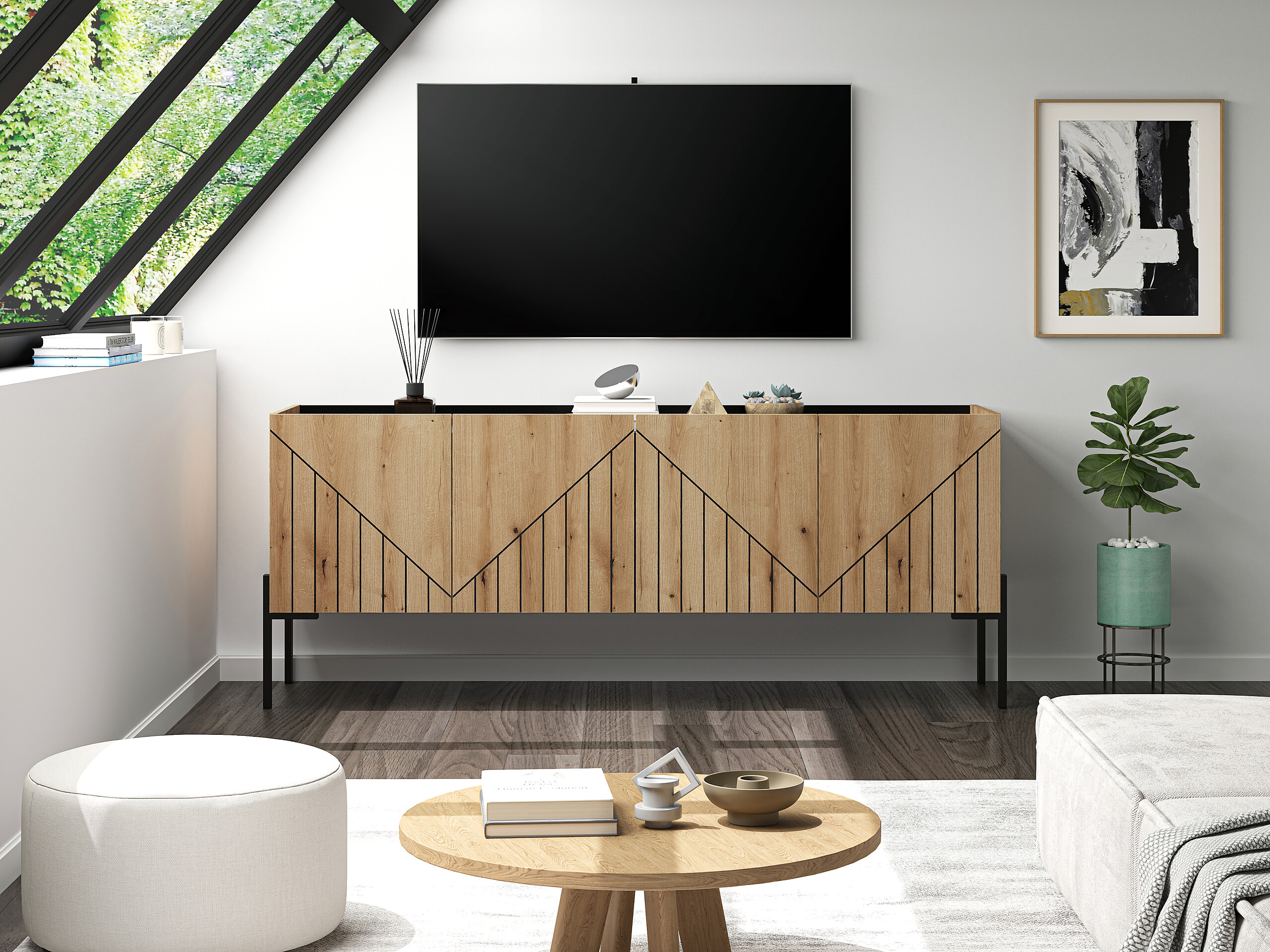 TV-Lowboard Neo Evoke Oak Nachbildung schwarz B/H/T: ca. 153x62x40 cm