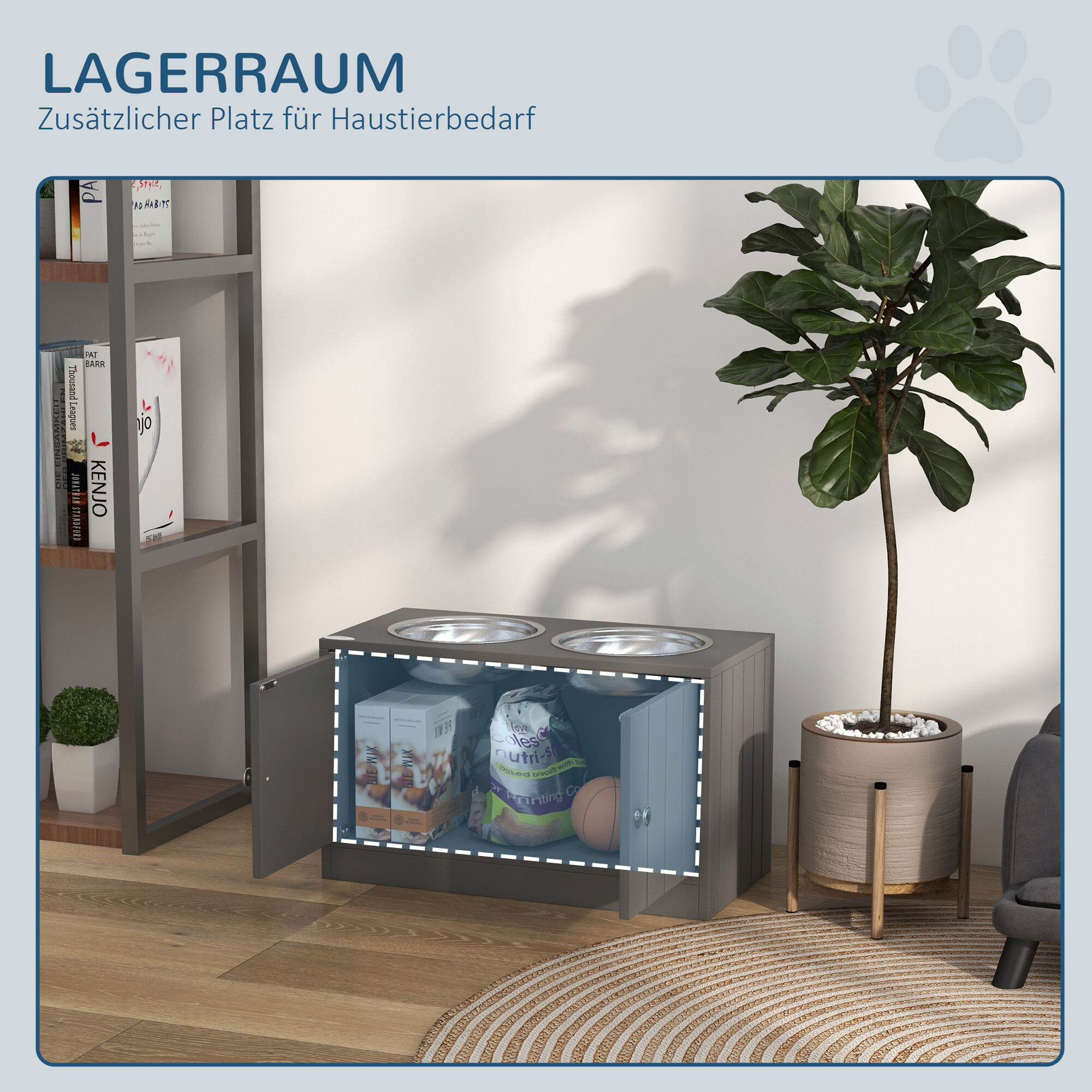 PawHut Futterstation grau MDF B/H/L: ca. 30x35,5x60 cm