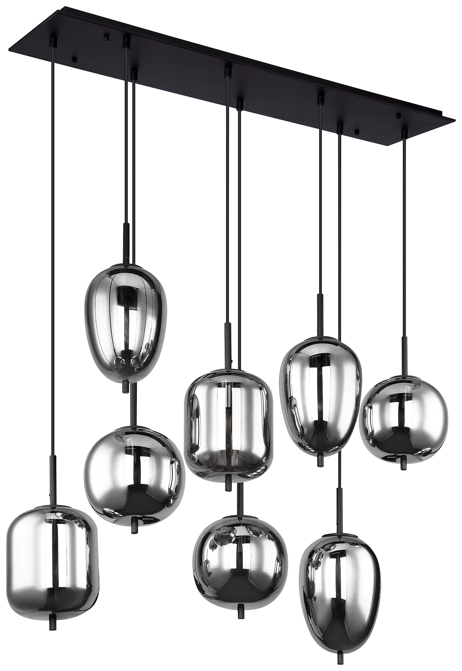 GLOBO Pendelleuchte Blacky schwarz Metall Rauchglas B/H/L: ca. 34x120x94 cm E14 8 Brennstellen