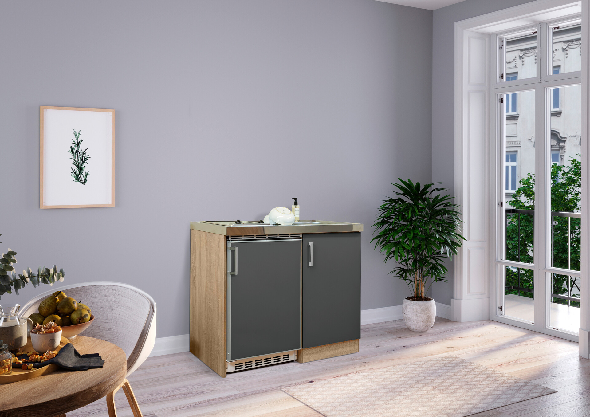 Respekta Miniküche 100 grau matt B/H/T: ca. 100x87x60 cm