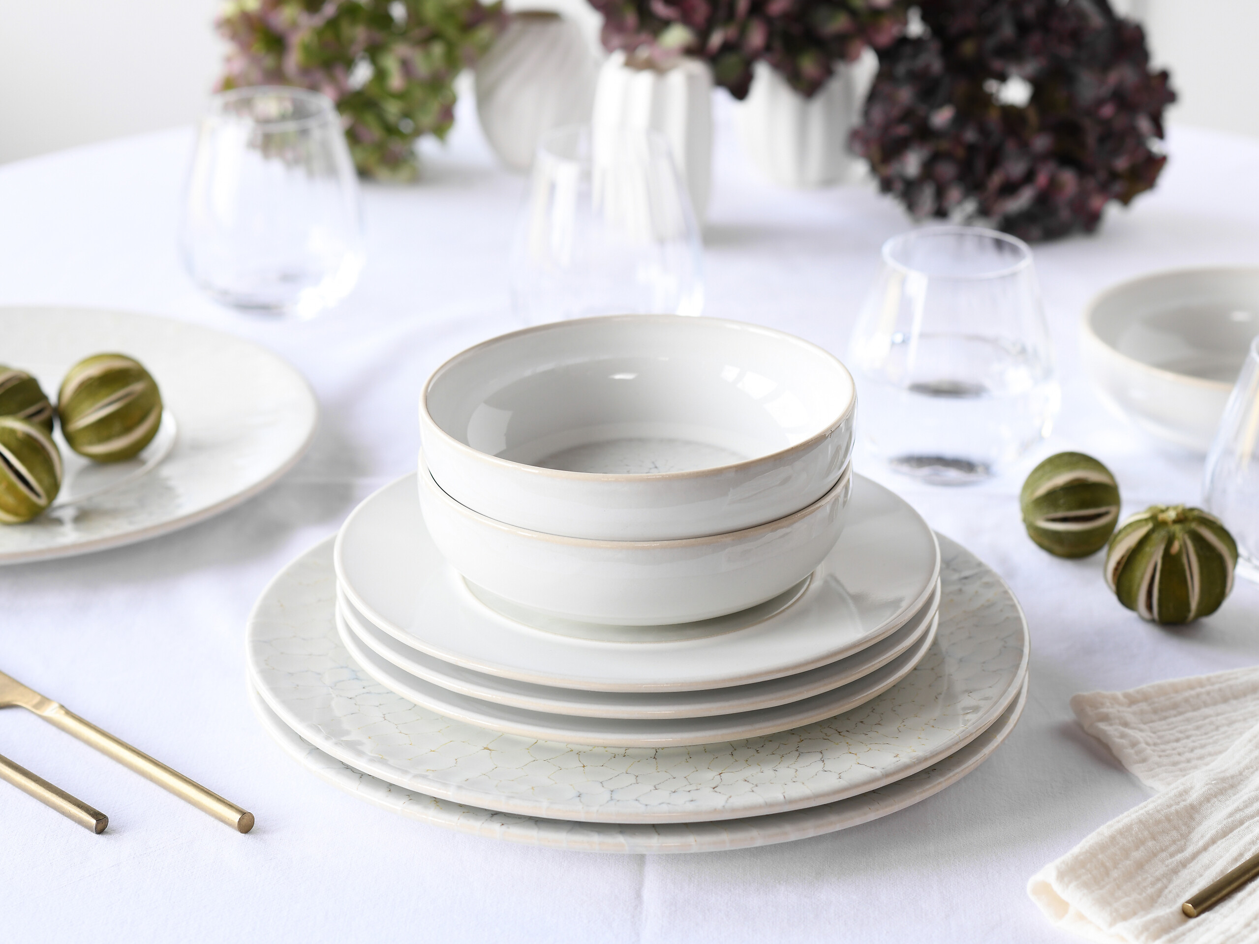 CreaTable Tafelservice Unico Toscania offwhite Steinzeug 8 tlg.