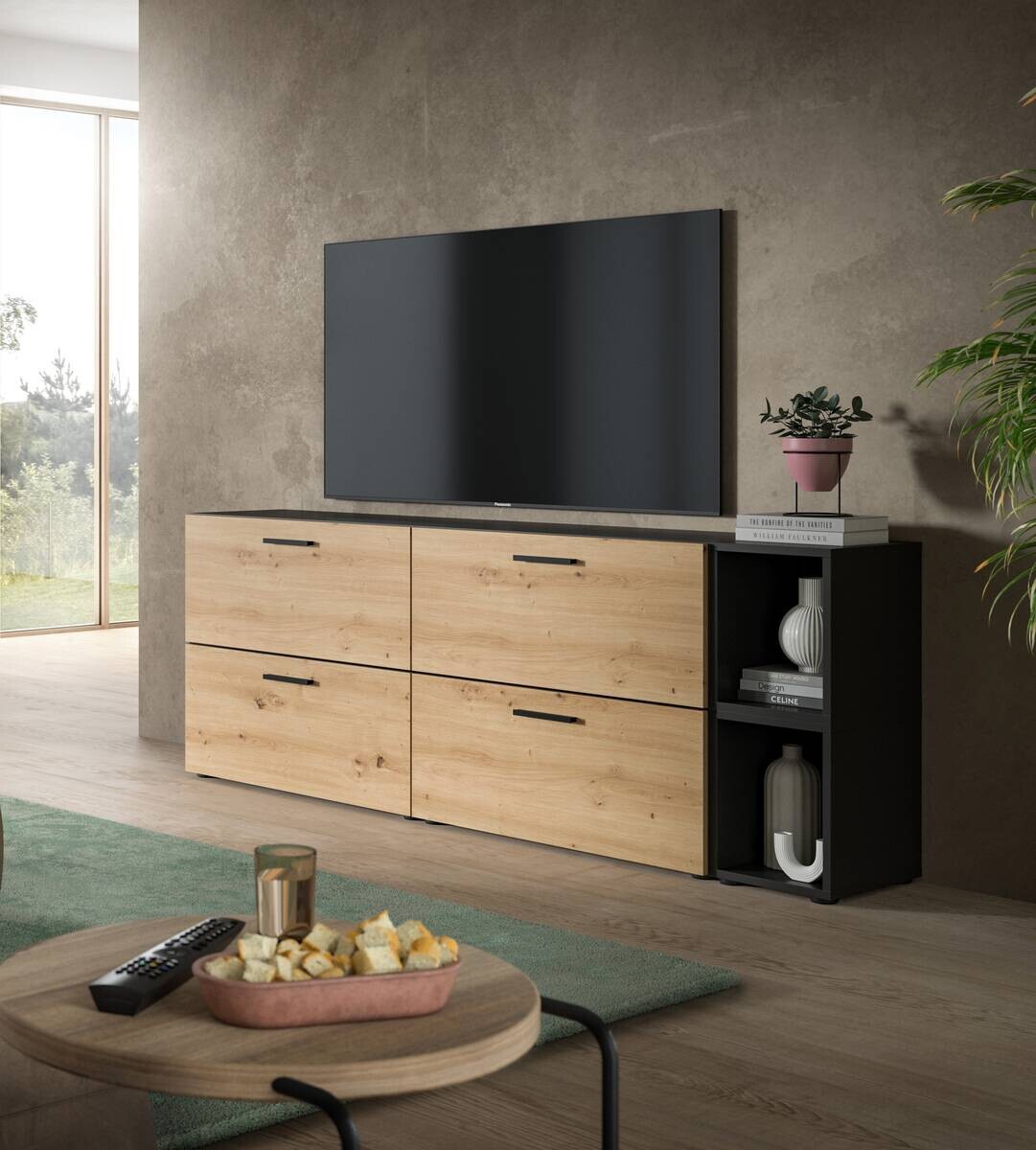 Wohnwand-Set TheOne Eiche Artisan Nachbildung anthrazit B/H/T: ca. 75x32x34 cm