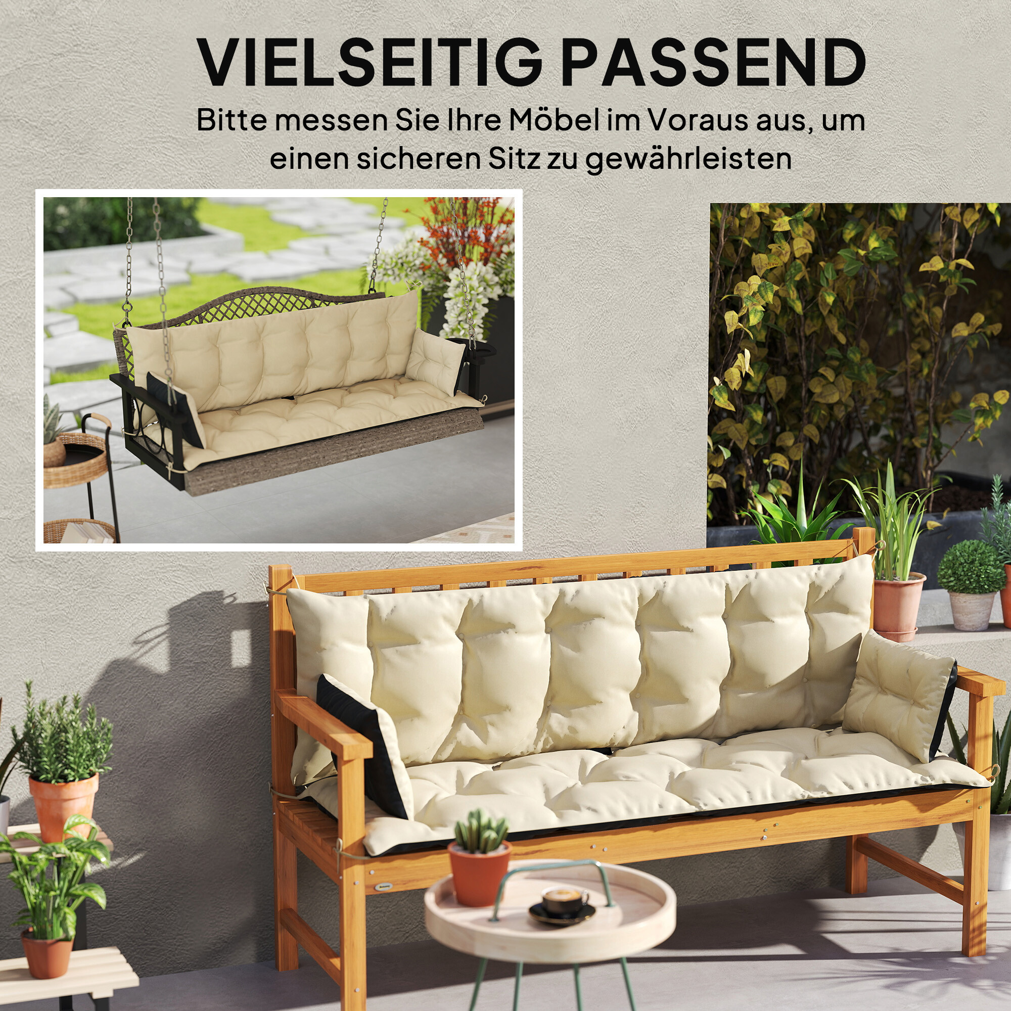 Outsunny Sitzkissen-Set beige Polyester B/H/L: ca. 110x8x180 cm