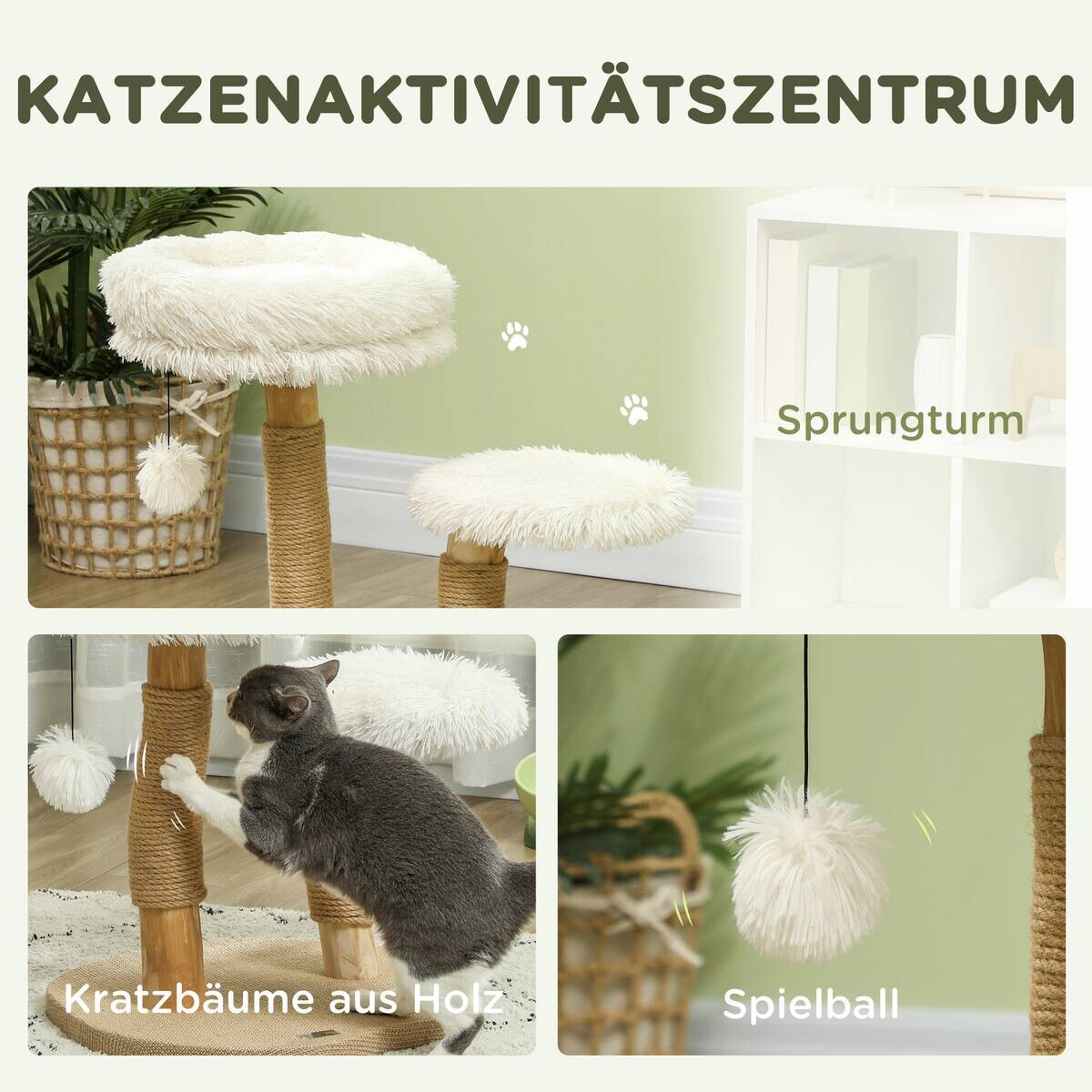 PawHut Kratzbaum weiß Holz B/H/L: ca. 47x61,5x50 cm