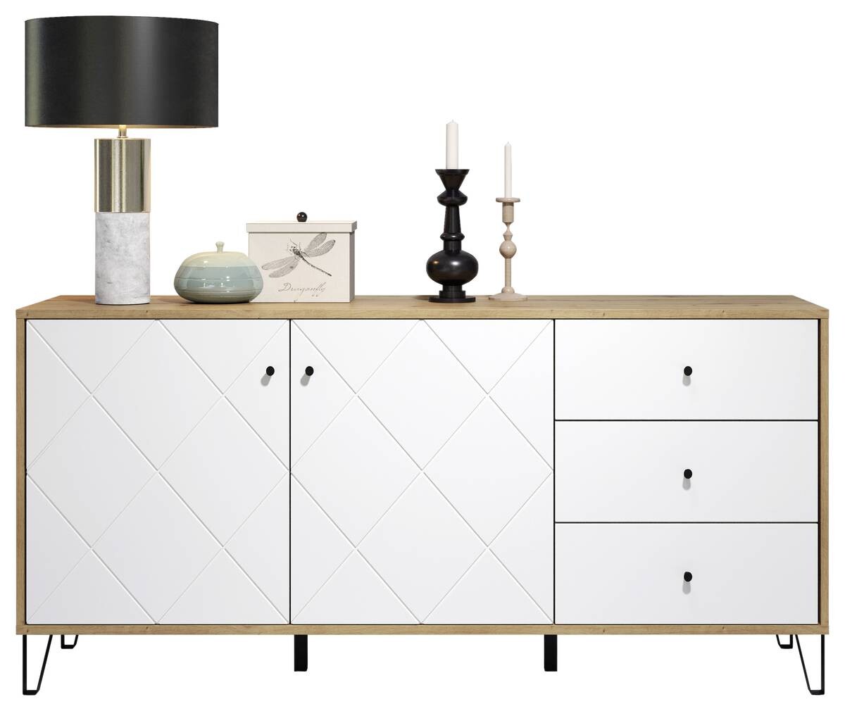 Sideboard Touch Eiche Artisan Nachbildung weiß matt B/H/T: ca. 183x76x40 cm