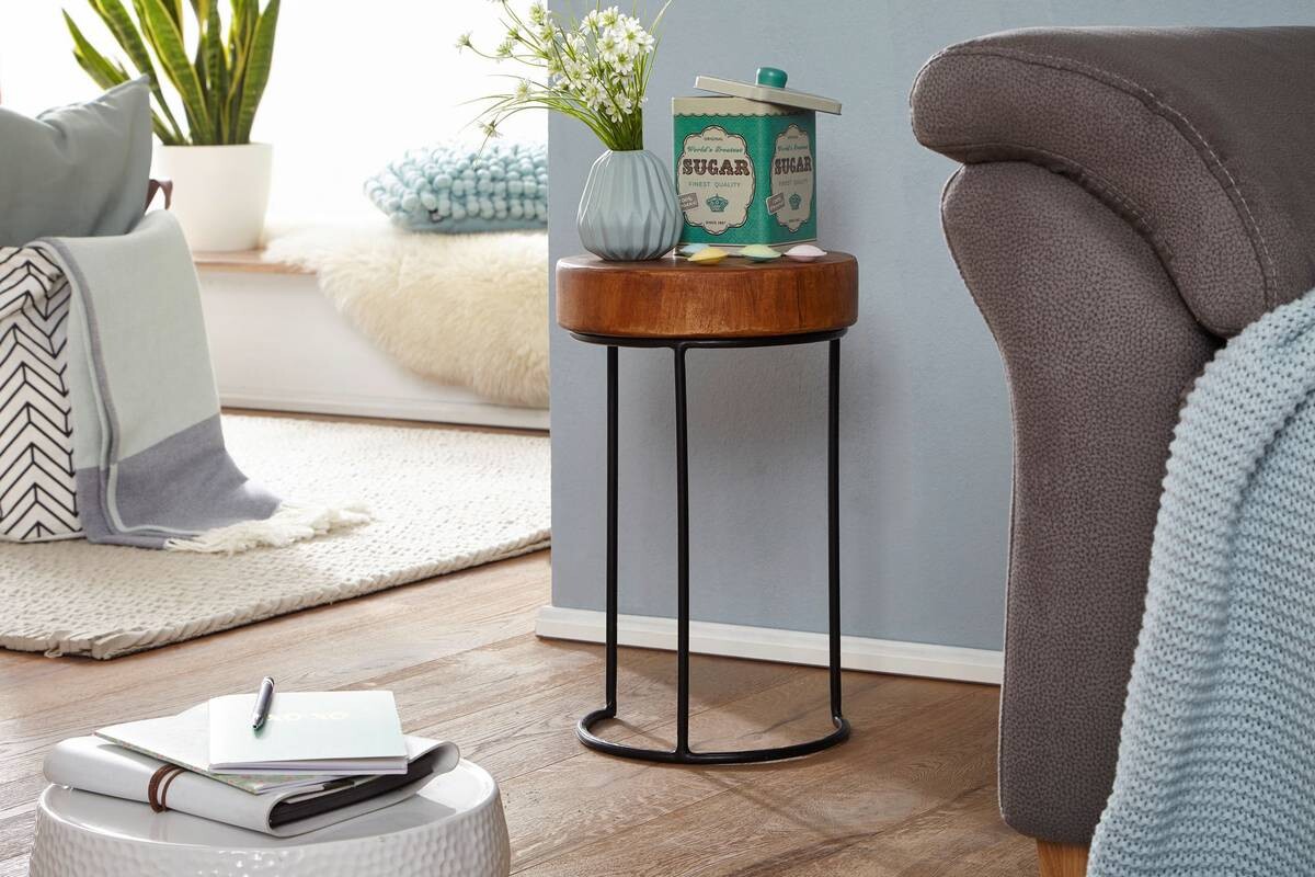 Beistelltisch natur schwarz Echtholz Metall B/H/T: ca. 28x45x28 cm