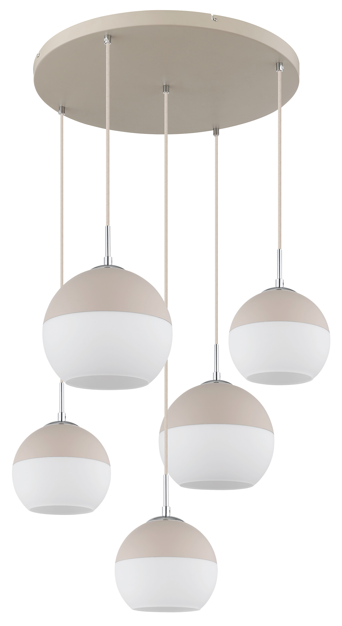 GLOBO Pendelleuchte Opal sand weiß Glas Textil Metall H/D: ca. 120x57 cm E27 5 Brennstellen