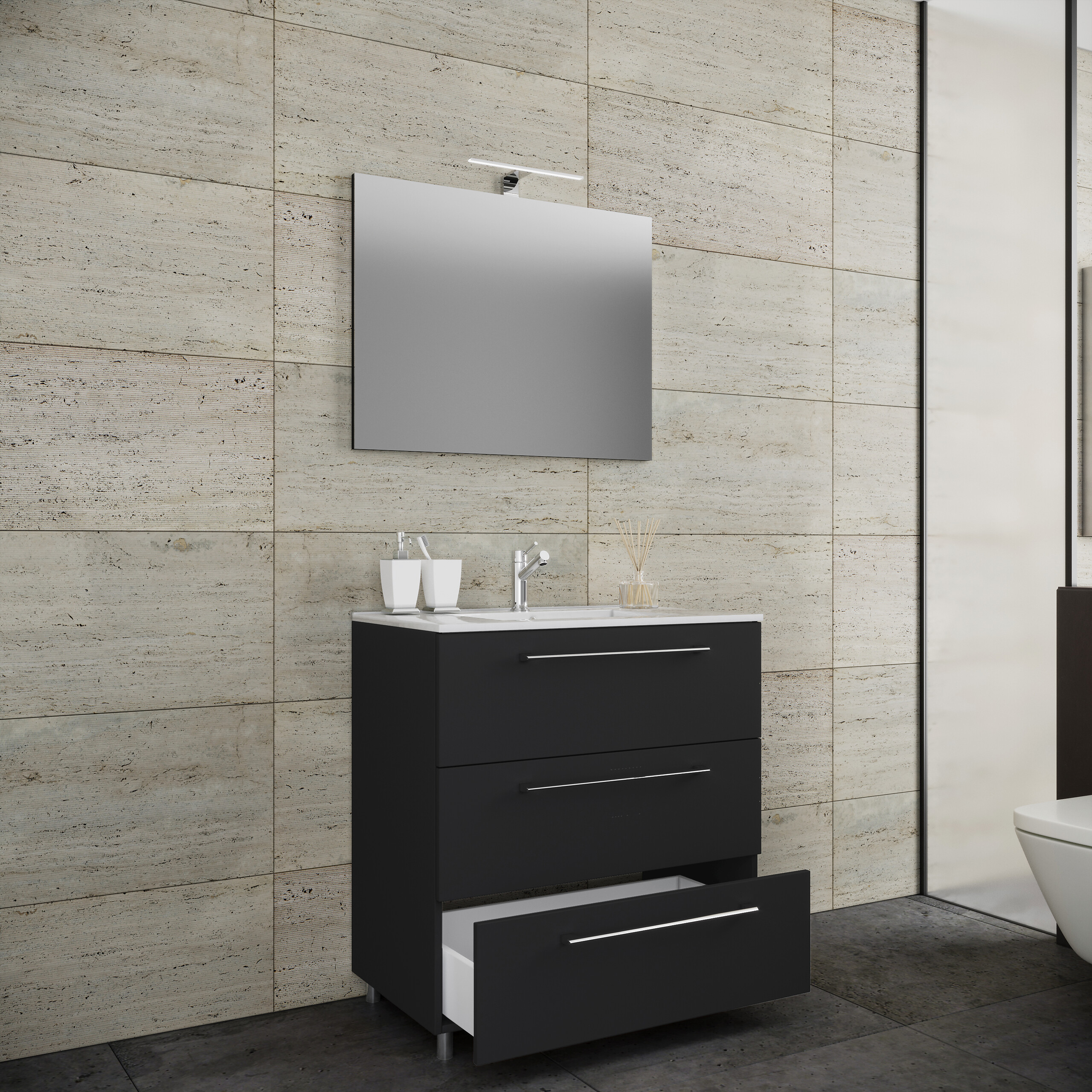 Waschplatz 3tlg-Schubo schwarz B/H/T: ca. 60x86x46 cm