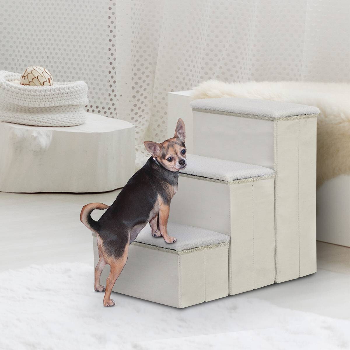 PawHut Haustiertreppe weiß MDF B/H/L: ca. 54x48x40 cm