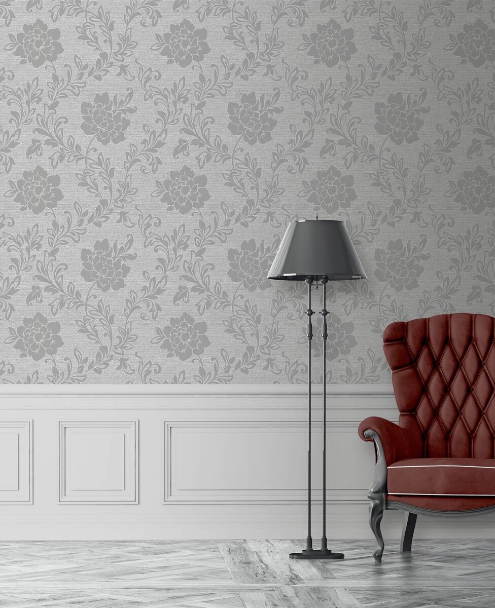 Vinyltapete Blumenranke grau dunkelgrau B/L: ca. 53x1005 cm