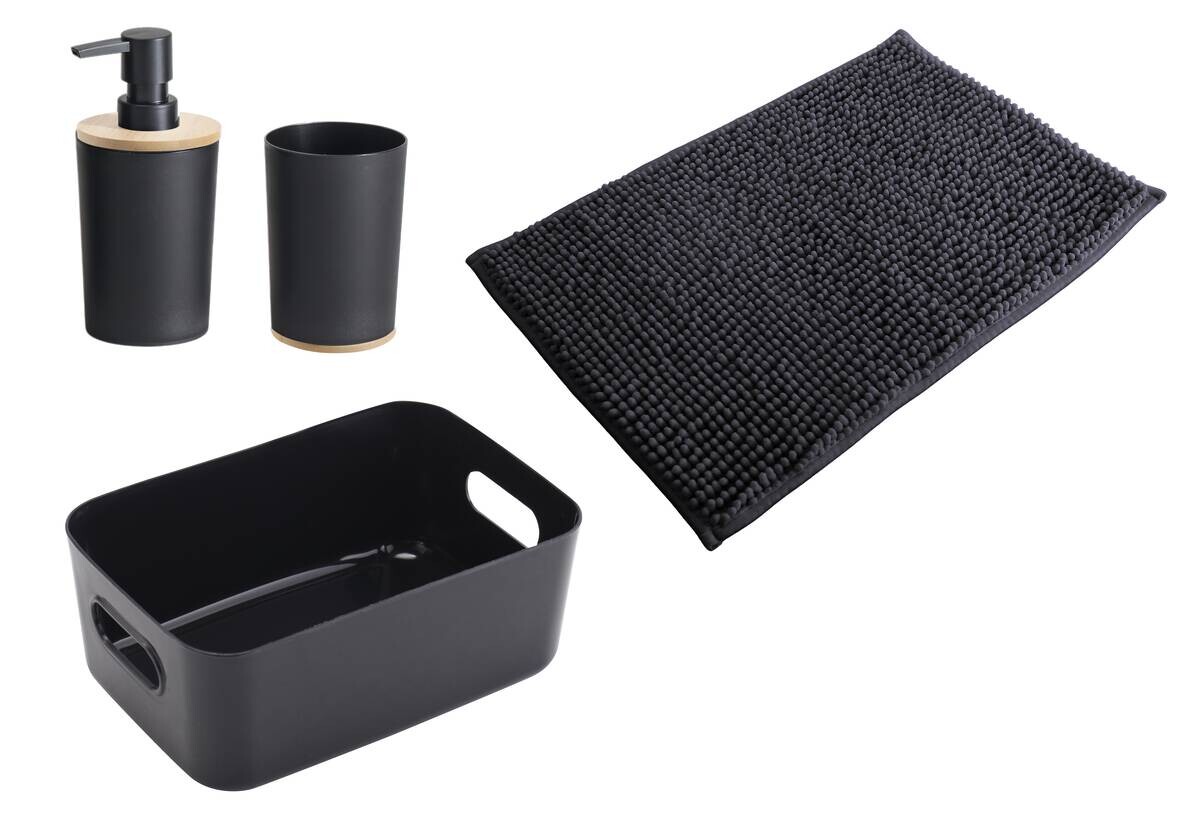 Sensation Badezimmer-Set schwarz natur Kunststoff Bambus