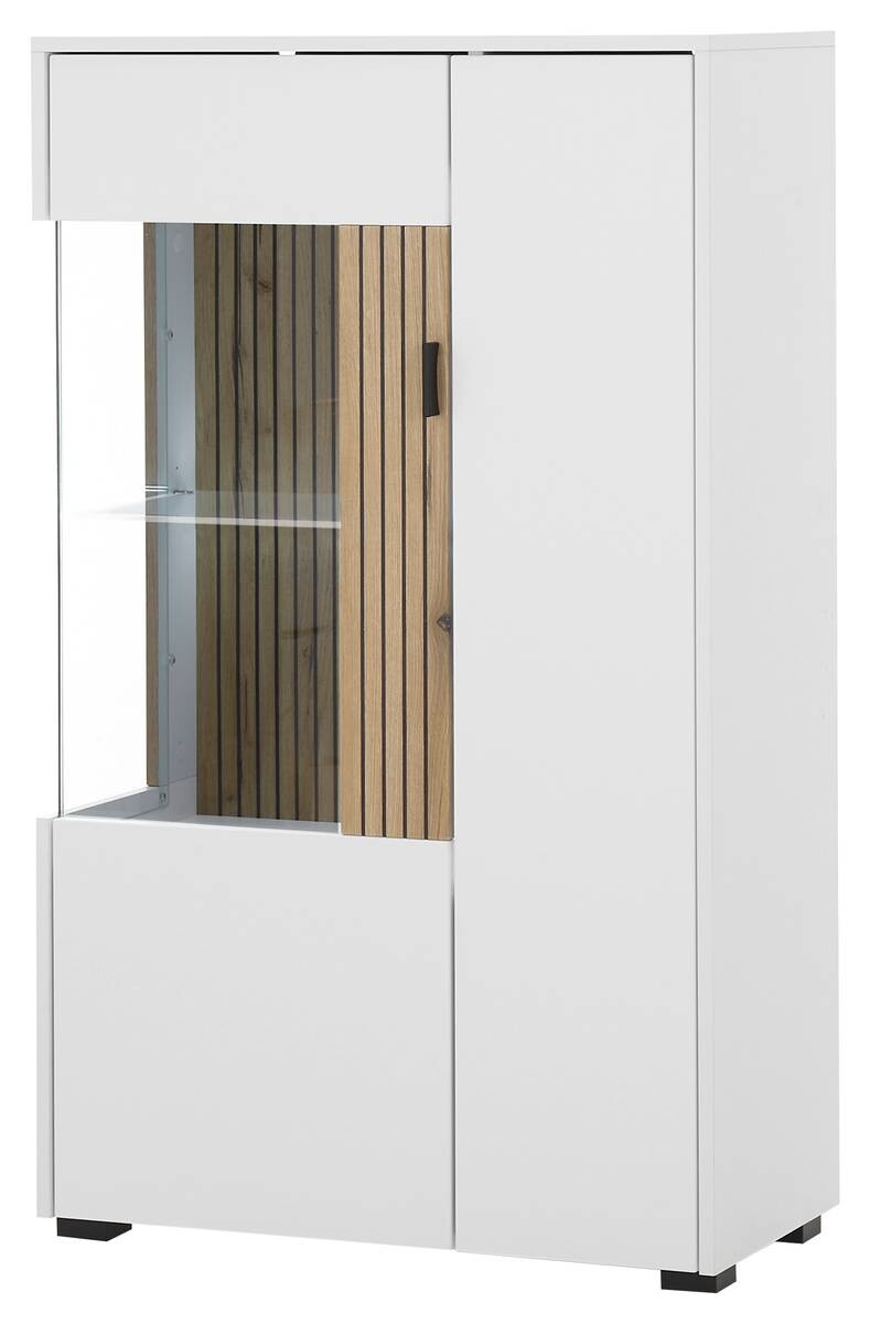 Vitrine Hudson weiß matt Eiche Evoke Coast Nachbildung B/H/T: ca. 75x125x38 cm