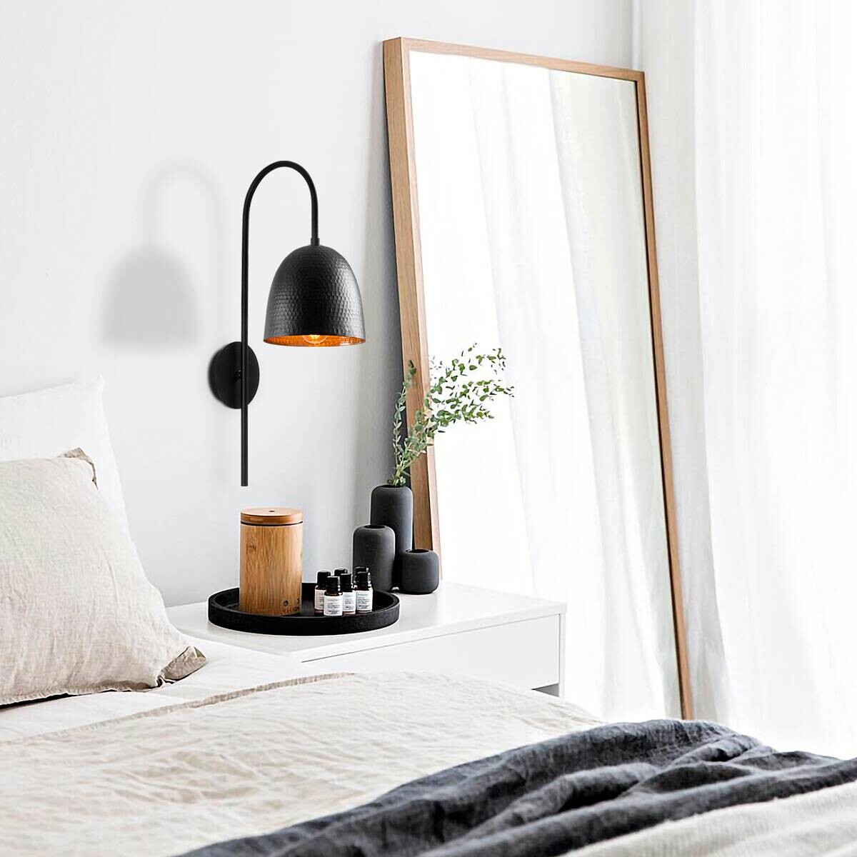 Opviq Wandleuchte schwarz Metall B/H/L: ca. 24x57x16 cm E27 1 Brennstellen