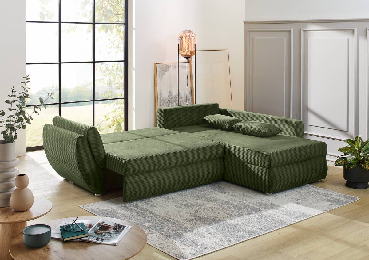 Ecksofa mit Bettfunktion und Bettkasten grün Microfaser B/H/T: ca. 272x88x200 cm Ecksofa mit Bettfunktion und Bettkasten grün Microfaser B/H/T: ca. 272x88x200 cm