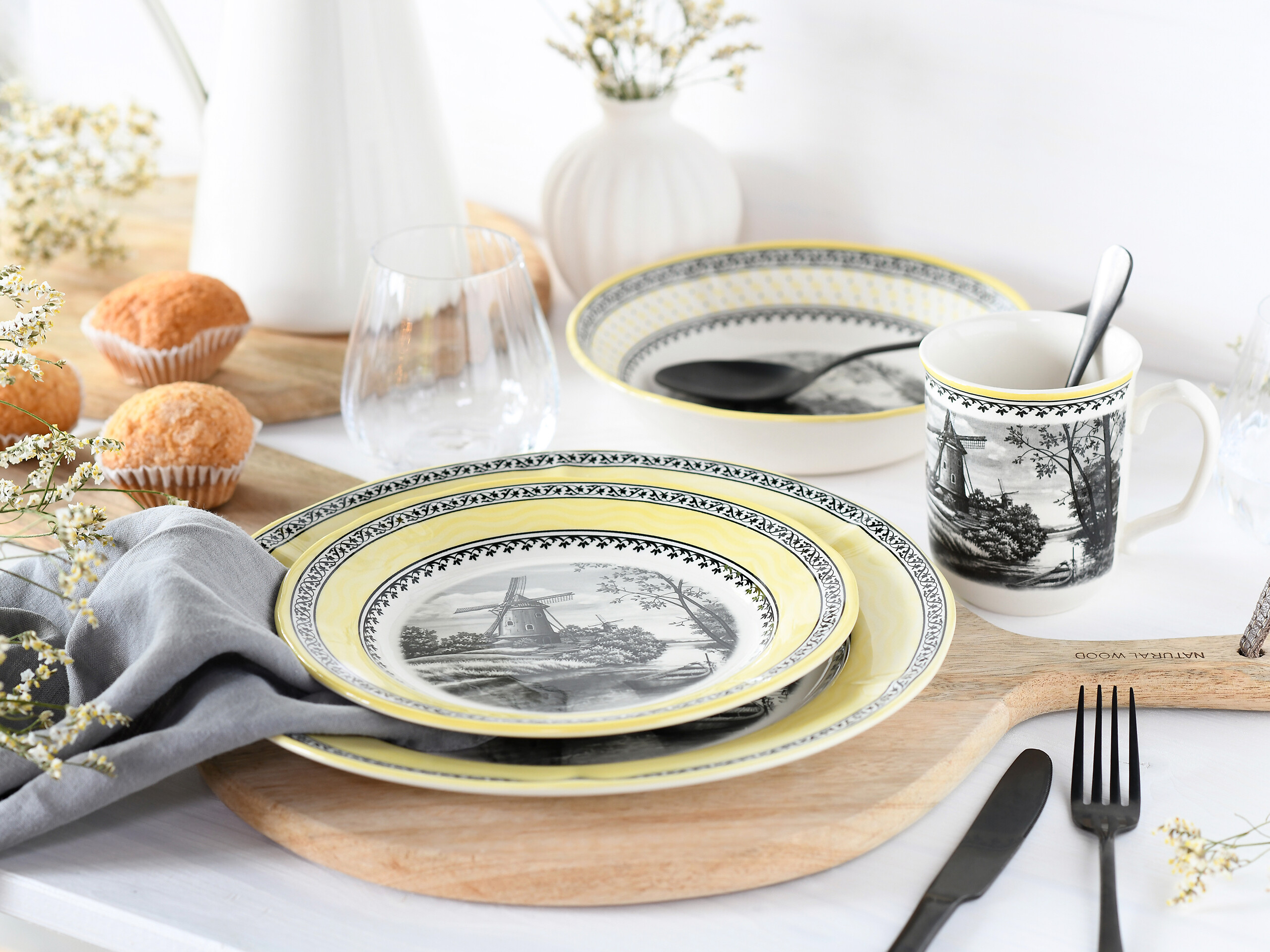 CreaTable Tafelservice Windmühle gelb Steingut 16 tlg.