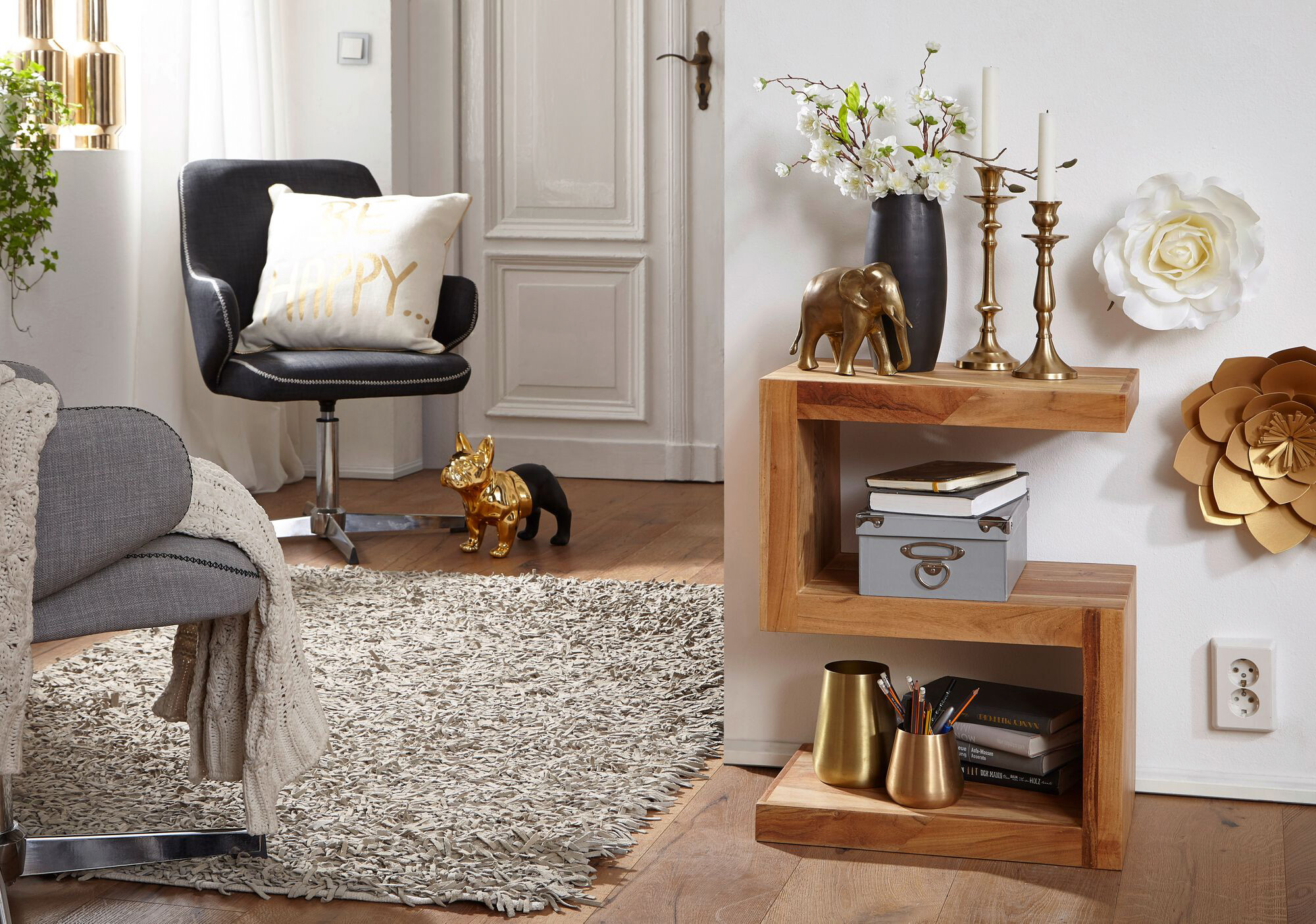 Beistelltisch natur Akazie B/H/T: ca. 44x60x30 cm