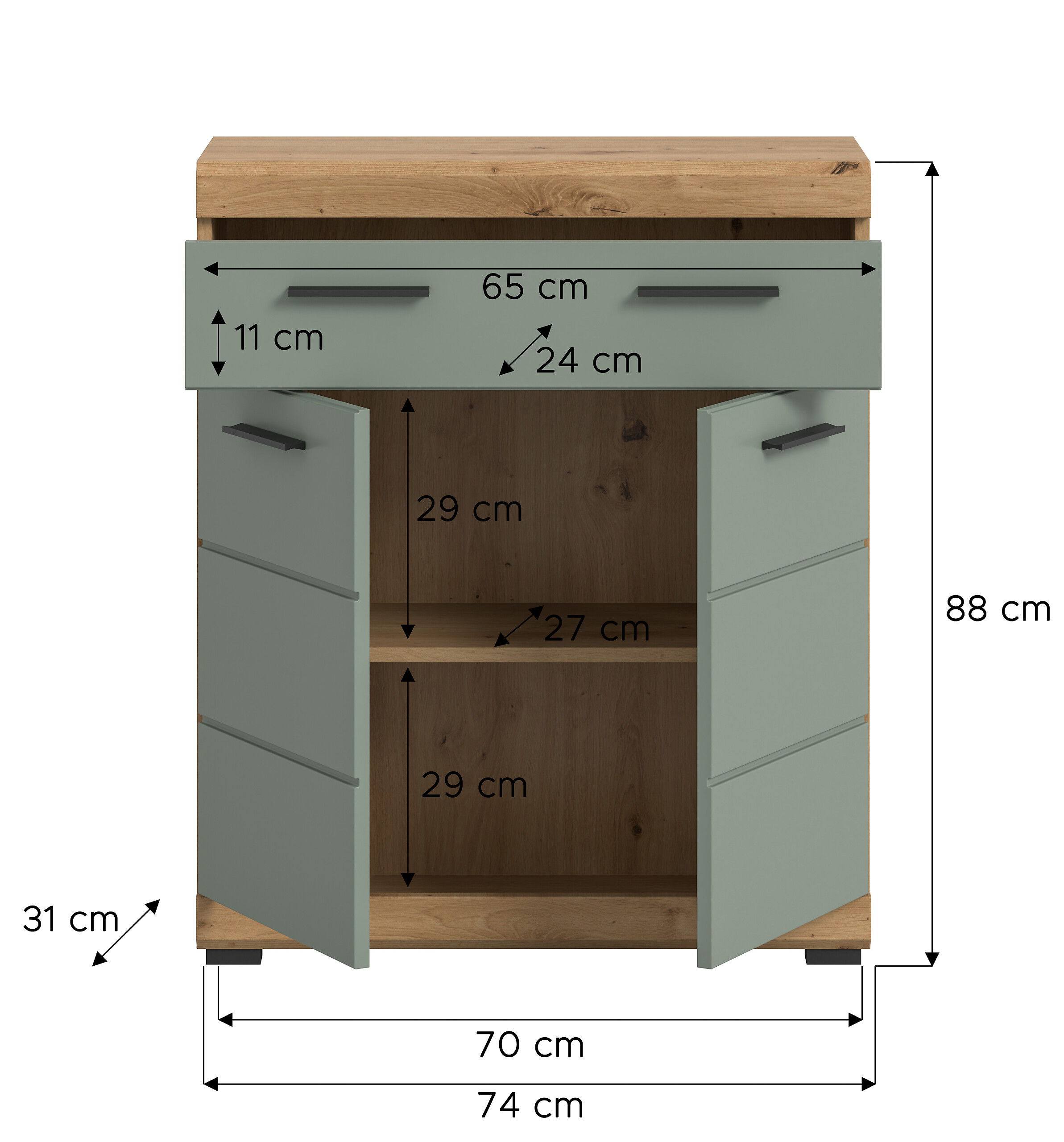 Schrank Scout Eiche Artisan Nachbildung salbei Nachbildung B/H/T: ca. 74x88x31 cm