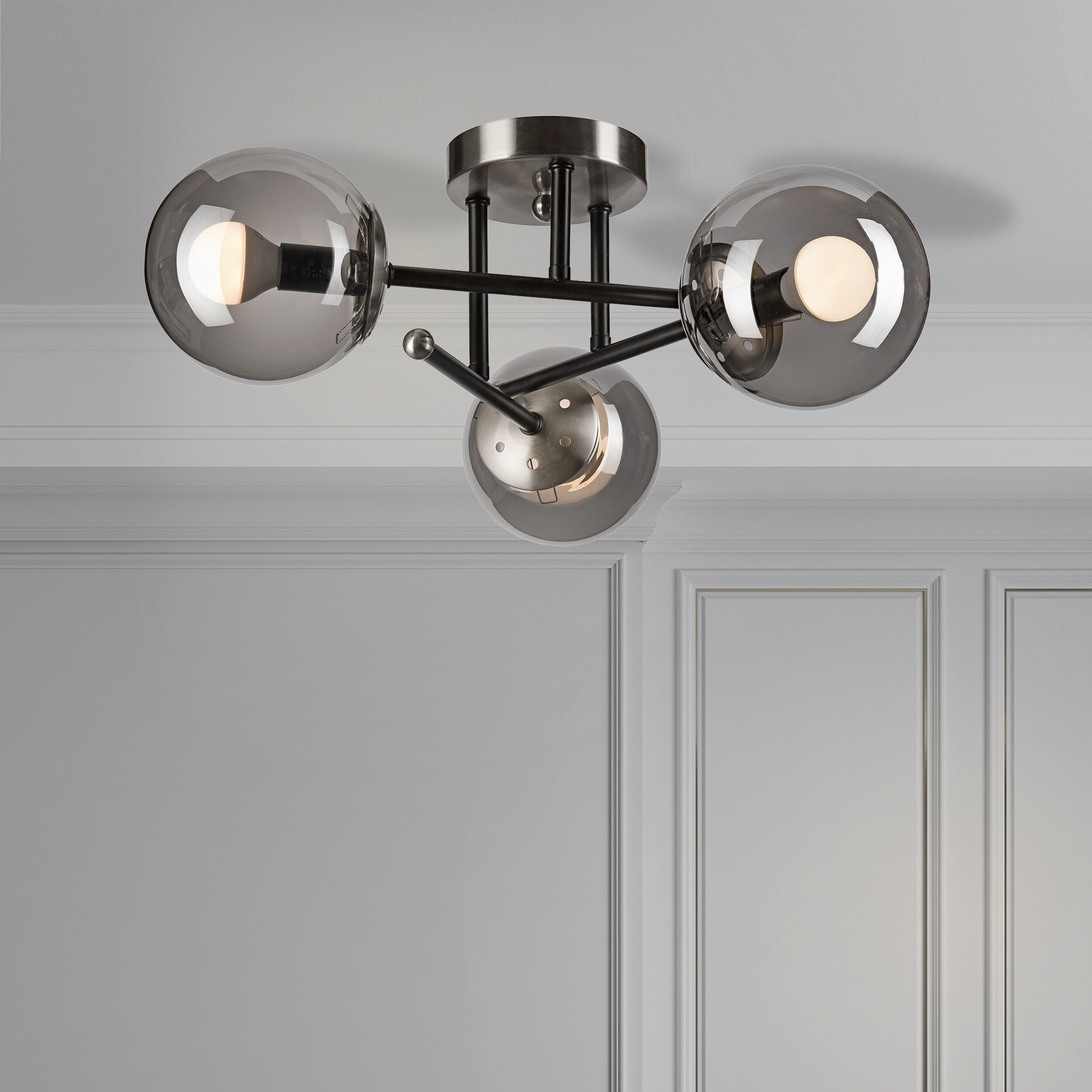 Lamkur Deckenleuchte Malena Chrom schwarz Glas Stahl B/H/L: ca. 39x19x39 cm E14 3 Brennstellen