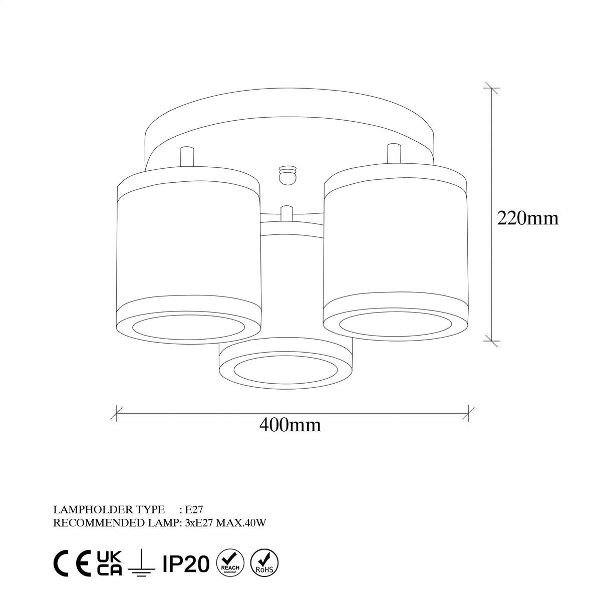 Opviq Deckenleuchte Way bronze Metall B/H/T/L/D: ca. 40x22x40x40x40 cm E27 3 Brennstellen