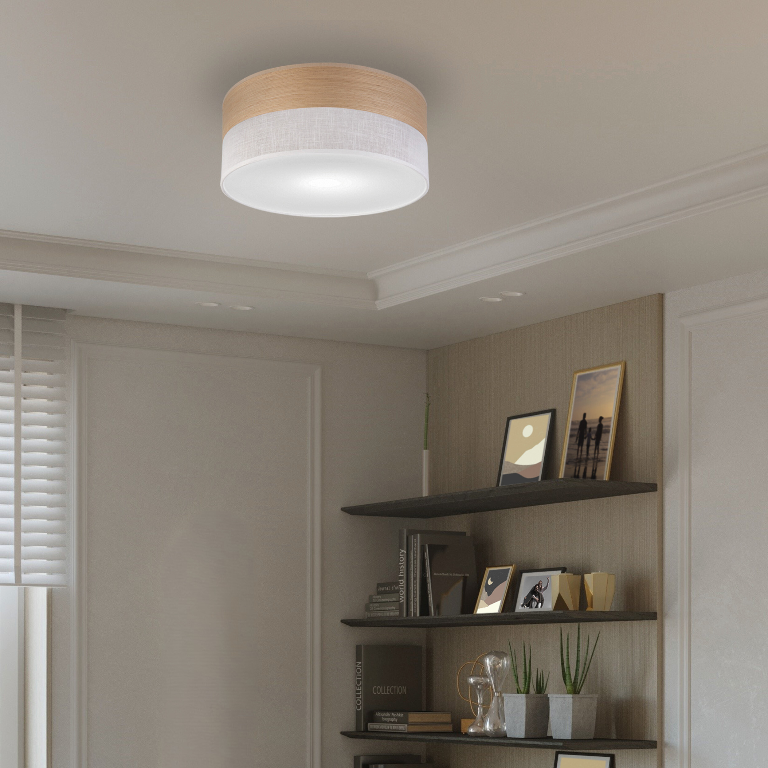 Lamkur Deckenleuchte weiß Eiche PVC Holz B/H/L: ca. 35x15x35 cm E27 1 Brennstellen