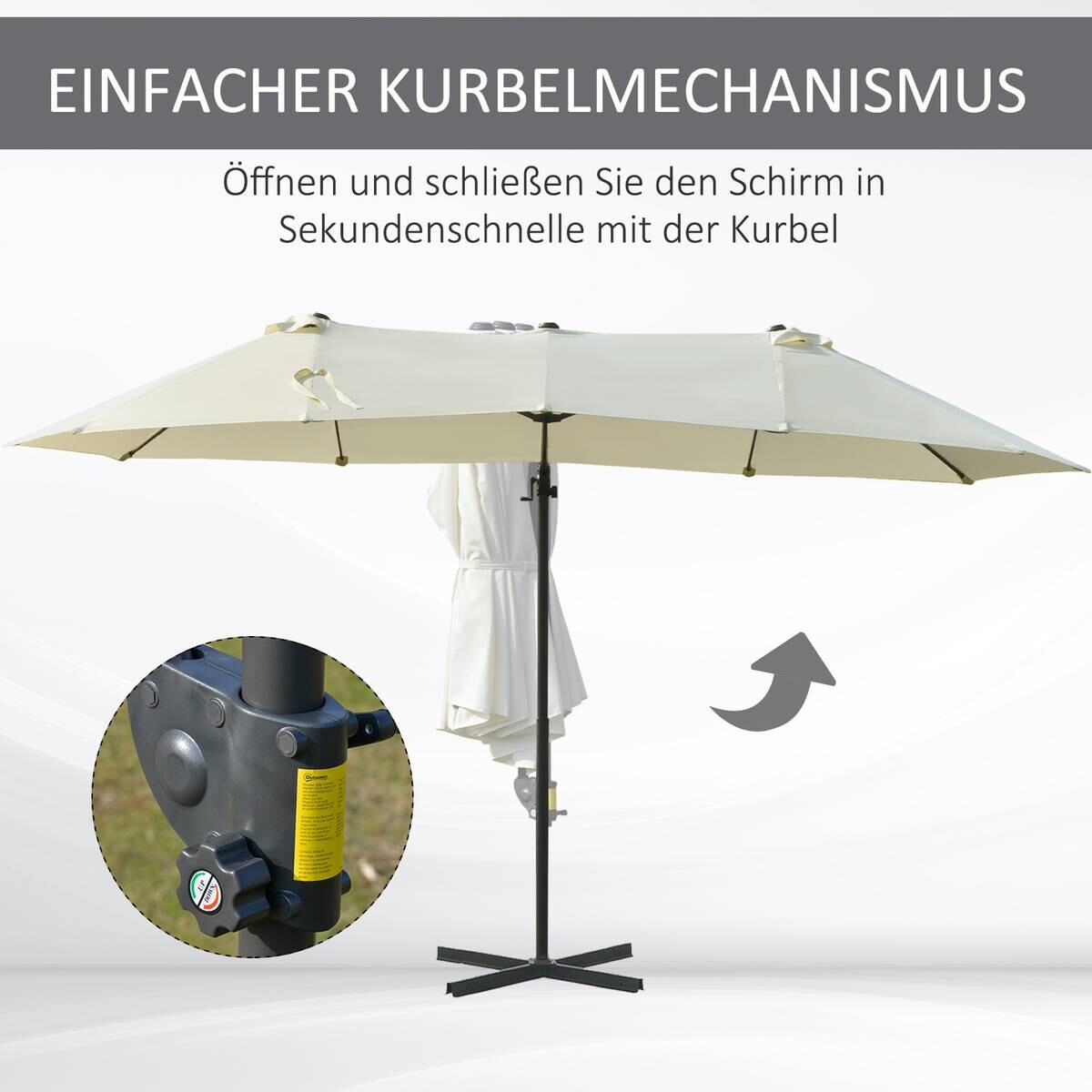 Outsunny Doppelschirm mit Kurbel cremeweiß Metall B/H/L: ca. 440x250x270 cm