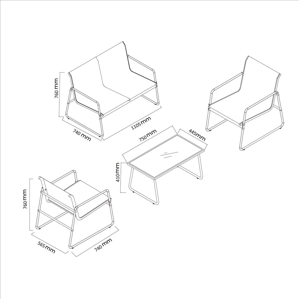 POCOline Gartensitzgruppe Malmö anthrazit Stahlrohr