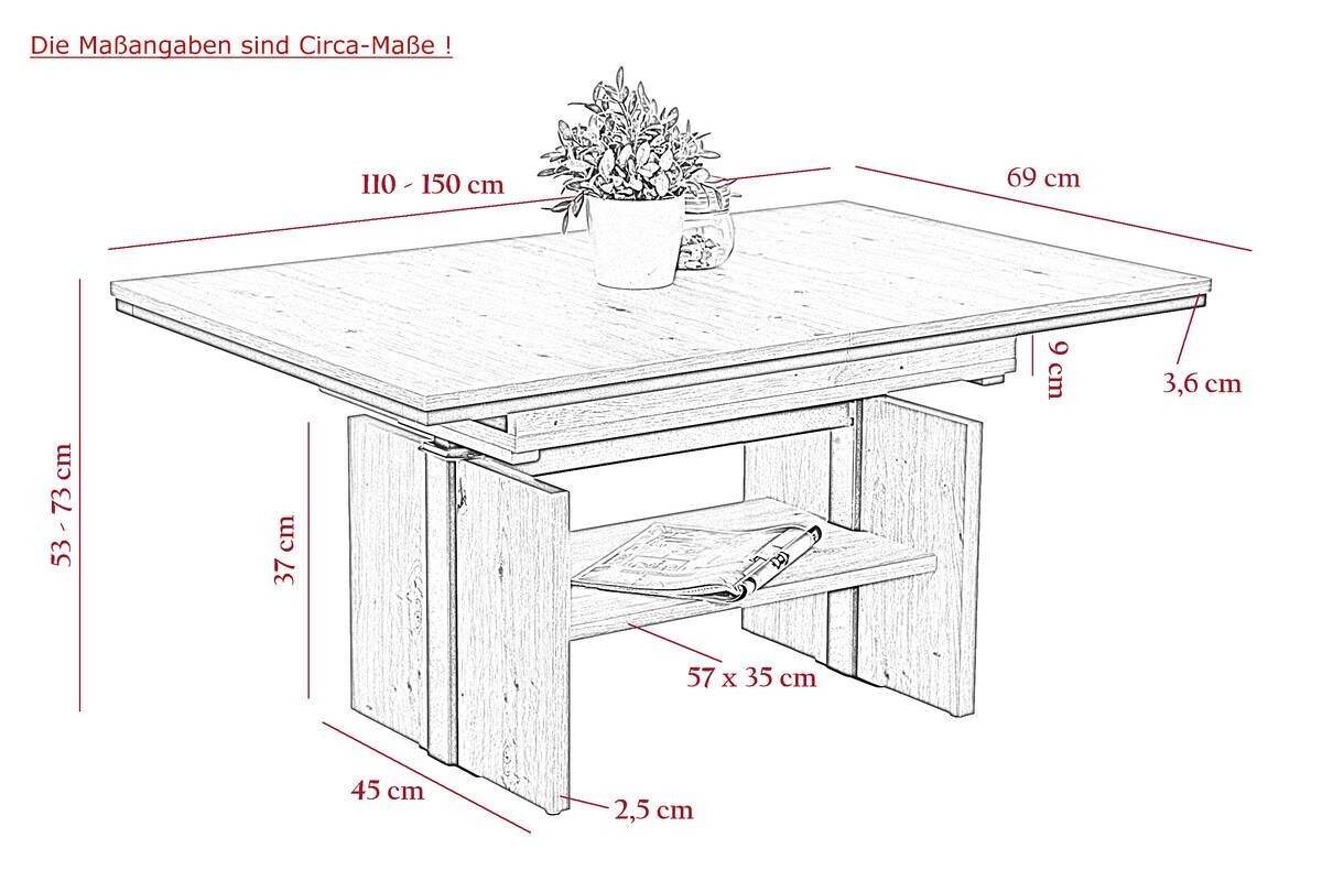 Hela Couchtisch Ingo braun Holzwerkstoff B/H/T: ca. 150x73x69 cm