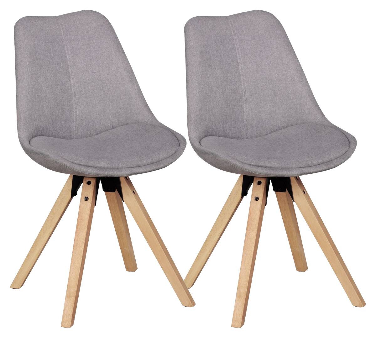 Stuhl 2er-Set hellgrau natur Stoff Echtholz B/H/T: ca. 49x87x52 cm