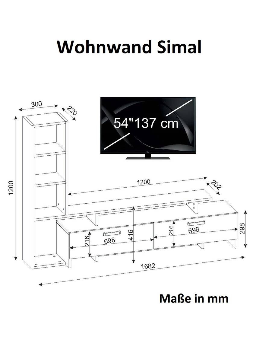 Wohnwand Simal weiß Cordoba B/H/T: ca. 168,2x120x29 cm